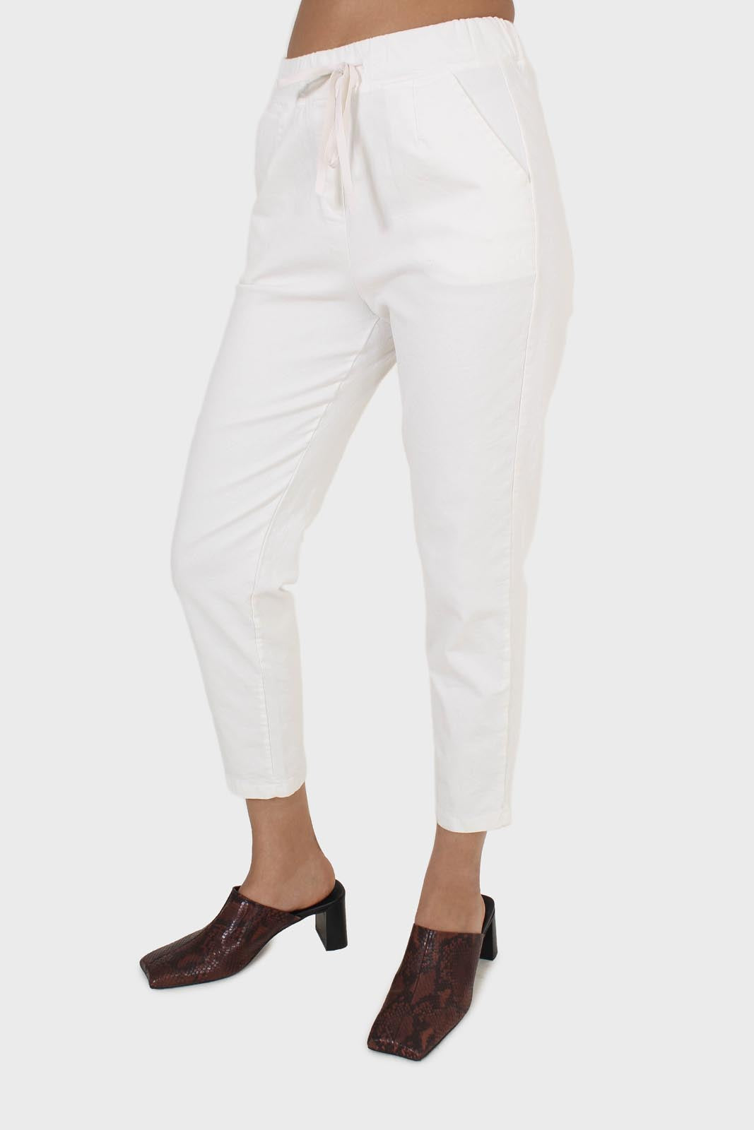 White dart front loose fit drawstring trousers_9
