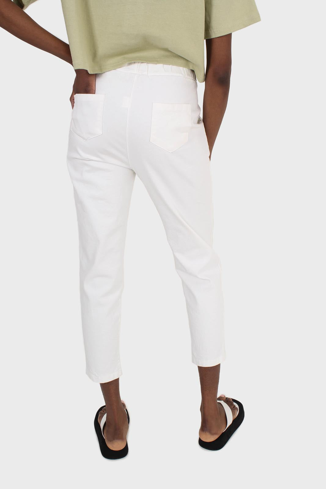 White dart front loose fit drawstring trousers_2