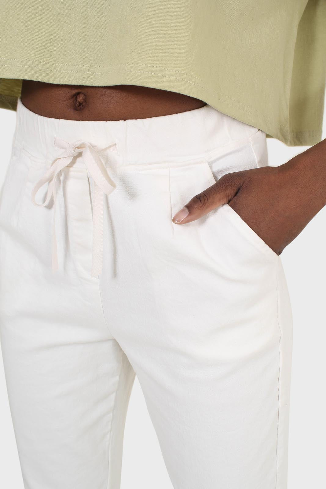 White dart front loose fit drawstring trousers_3