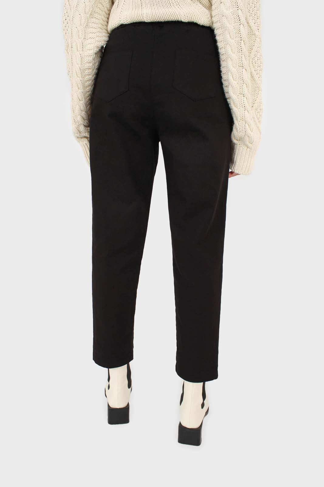 Black dart front loose fit drawstring trousers_3