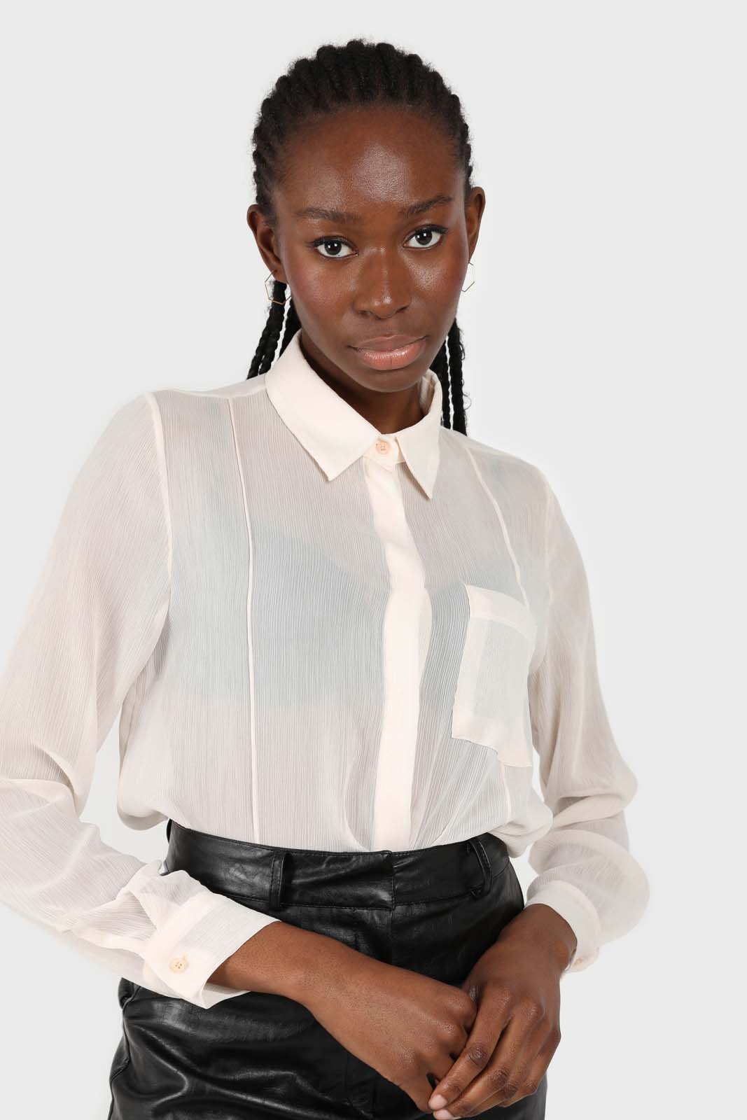 Pale pink sheer pocket shirt blouse_3