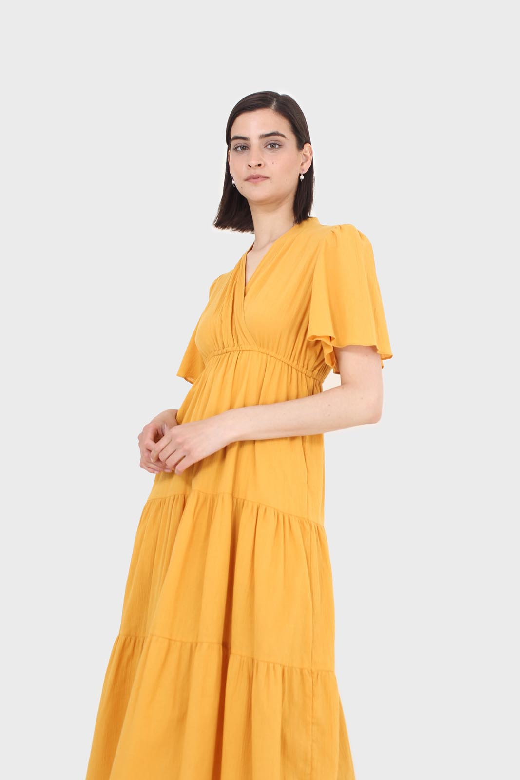 Mustard yellow v-neck tiered maxi dress_4