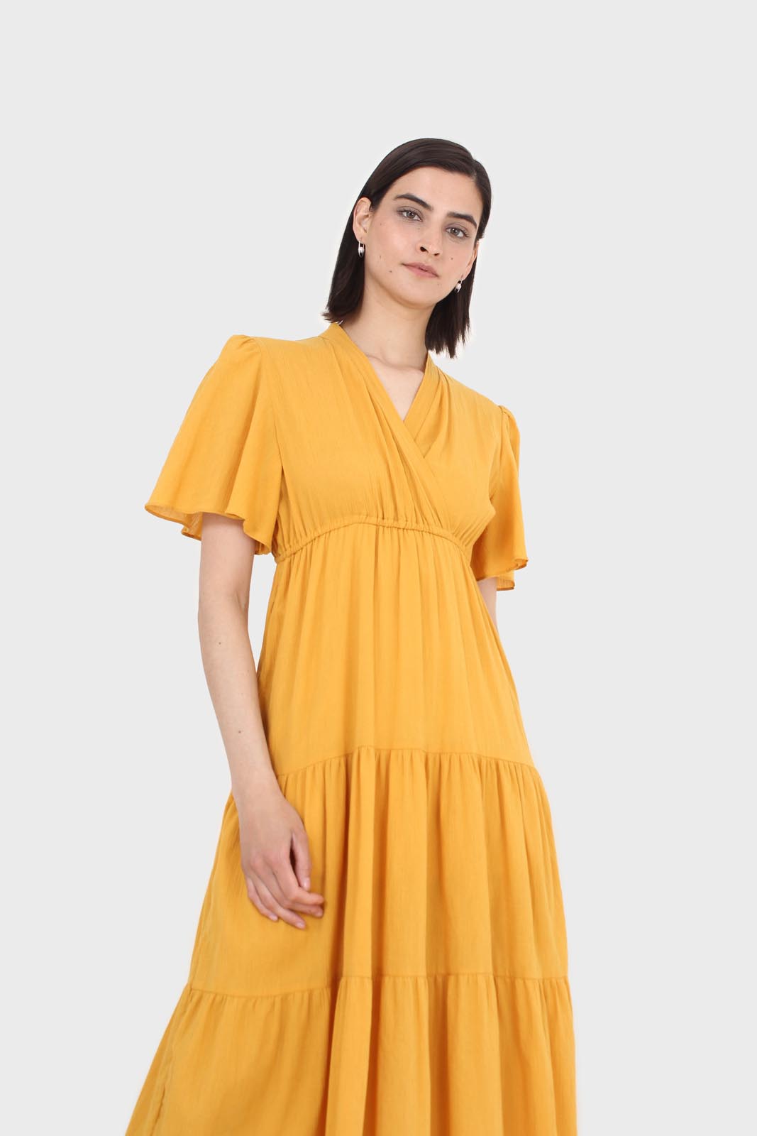 Mustard yellow v-neck tiered maxi dress_5