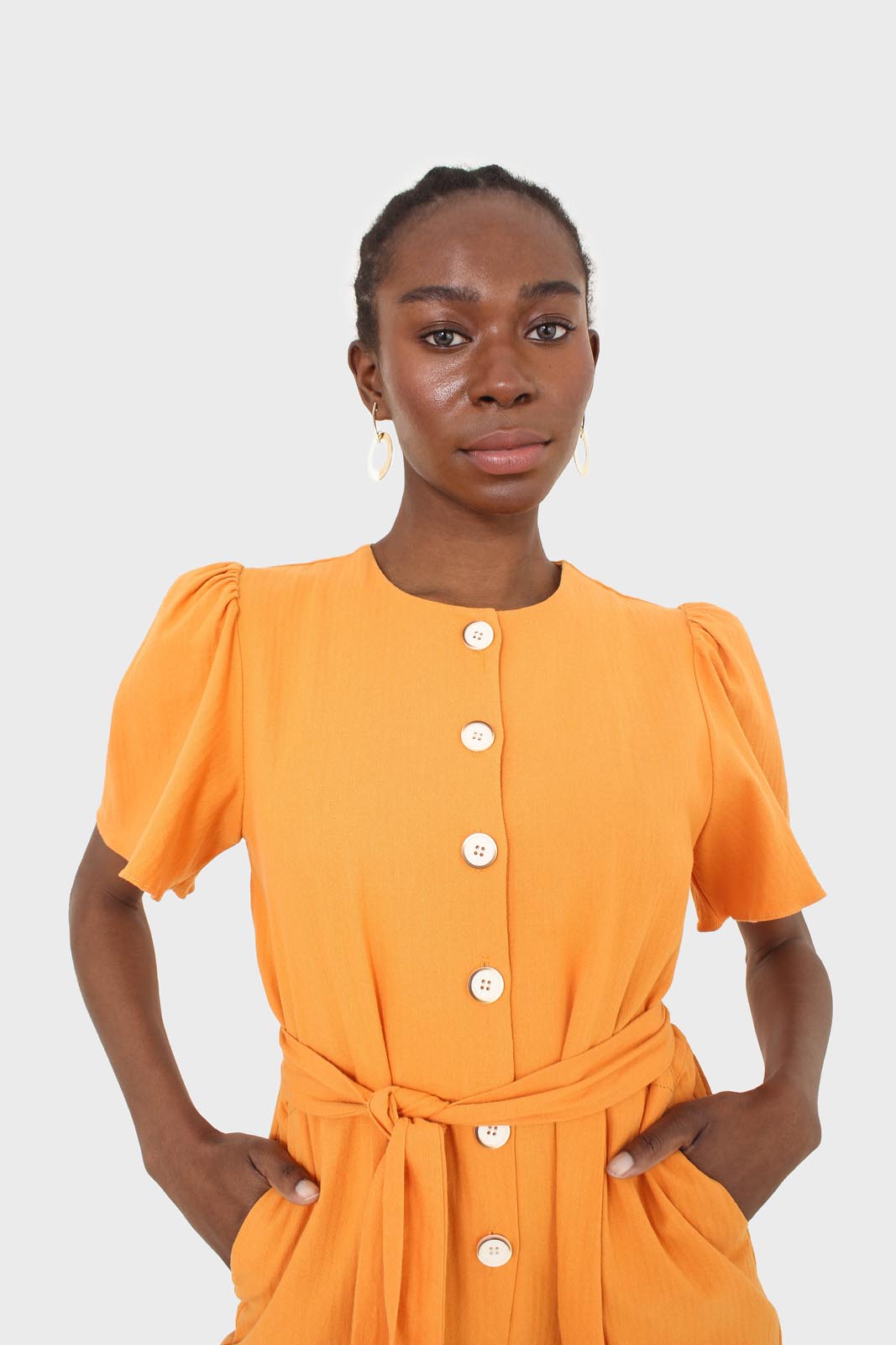 Orange belted short sleeved jumpsuit_5