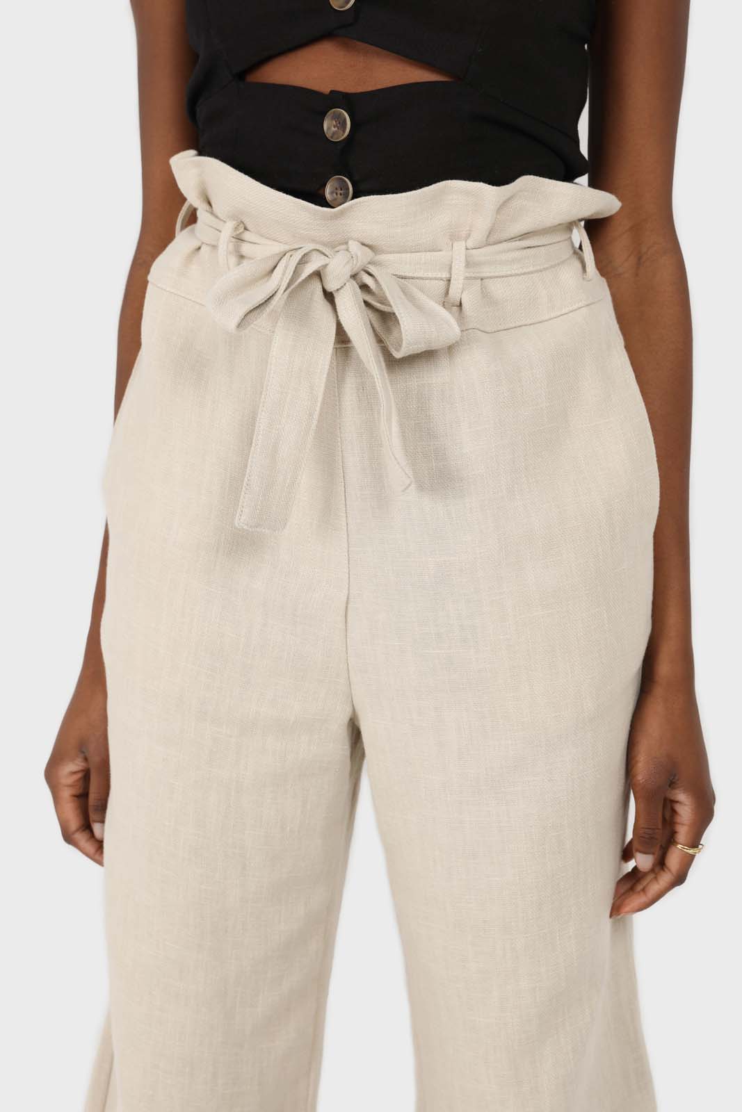 Beige belted wide leg linen trousers_5