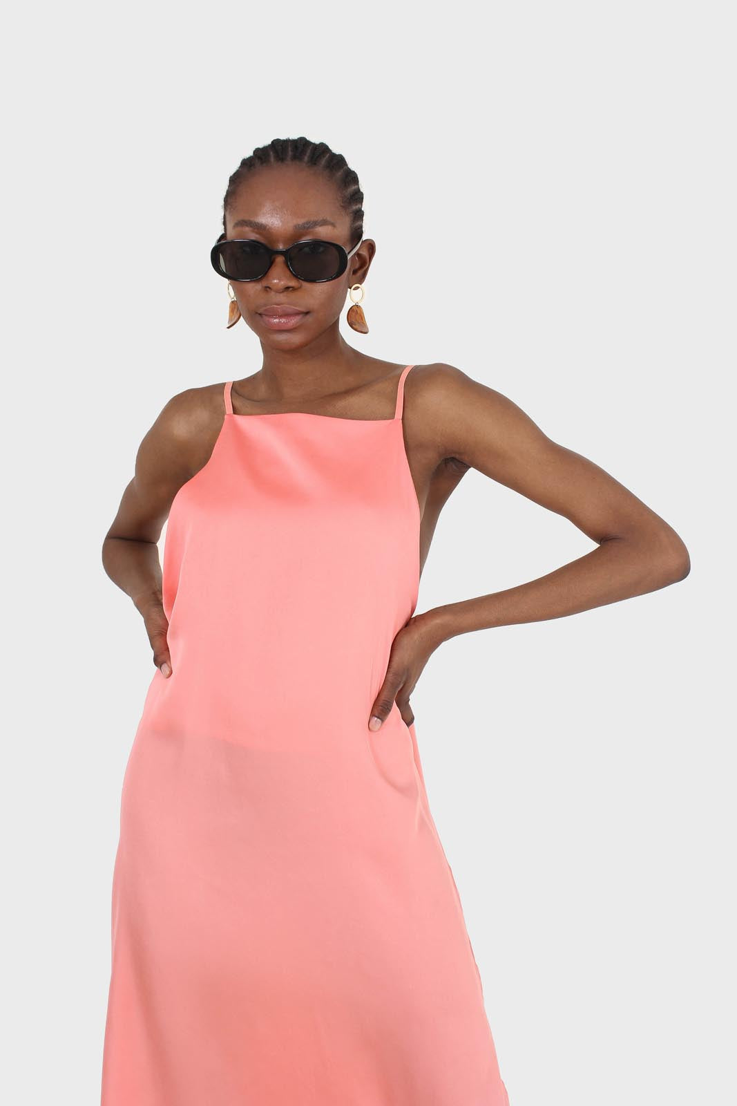 Bright orange thin strap silky maxi dress_4