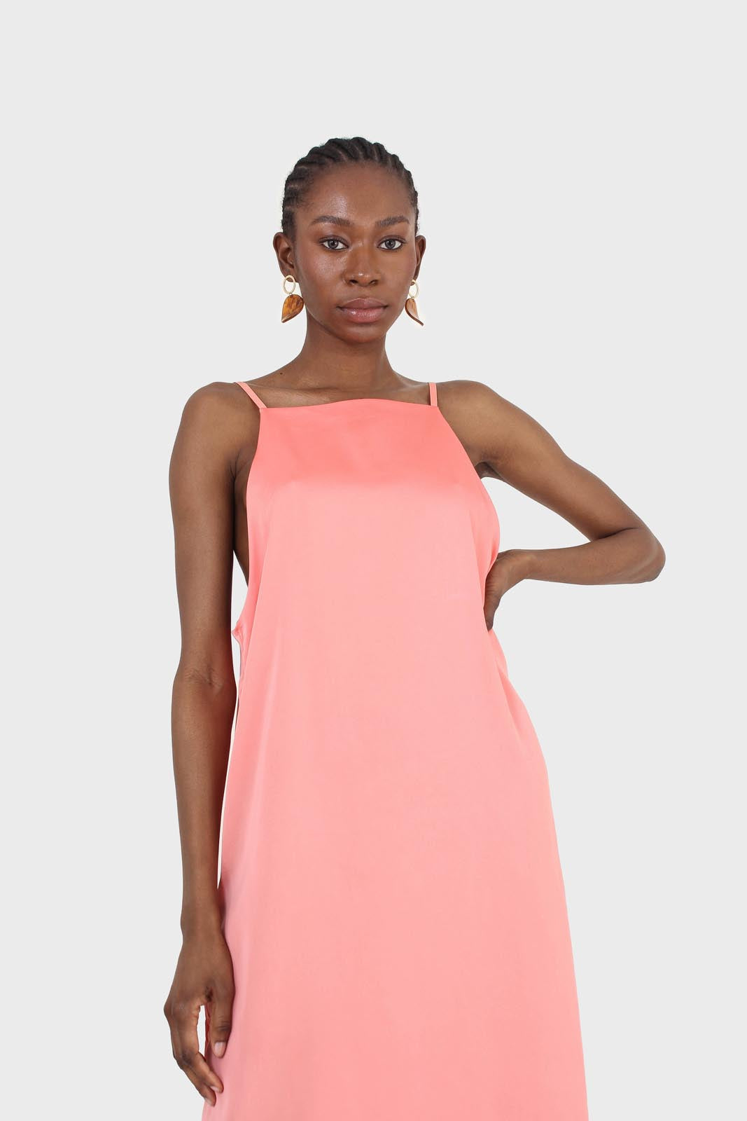 Bright orange thin strap silky maxi dress_6