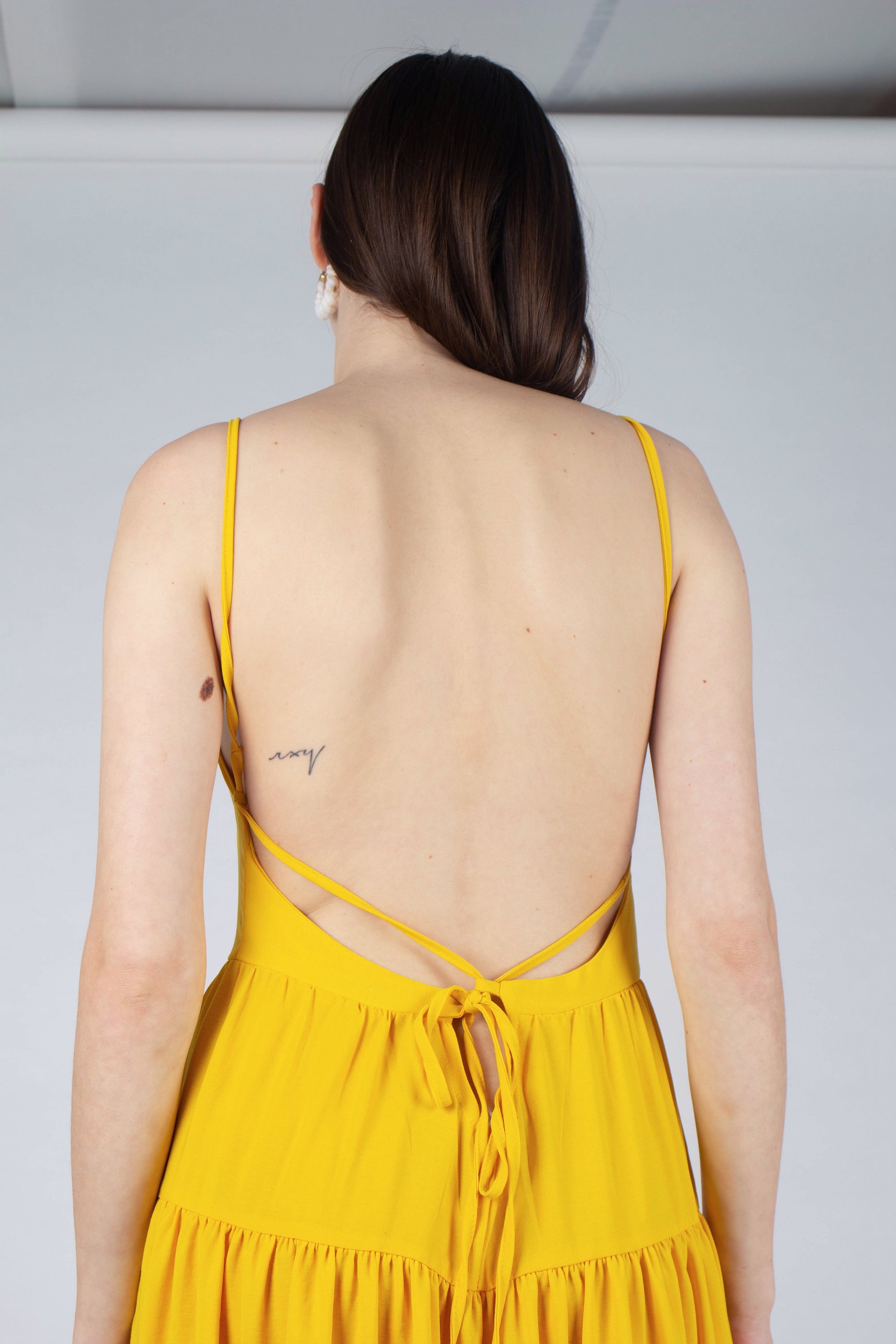 Yellow tiered tie back maxi dress_16