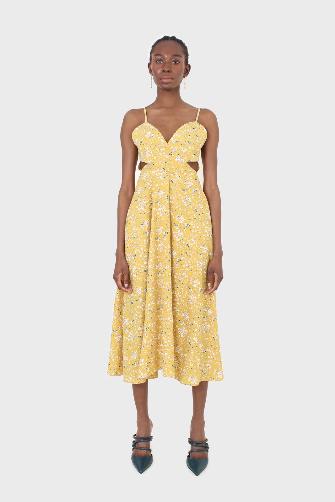 Yellow and white floral ribbon back dress_1
