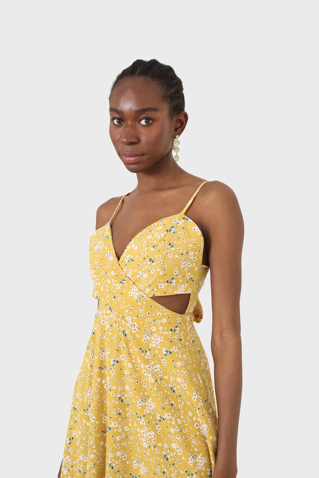 Yellow and white floral ribbon back dress_7