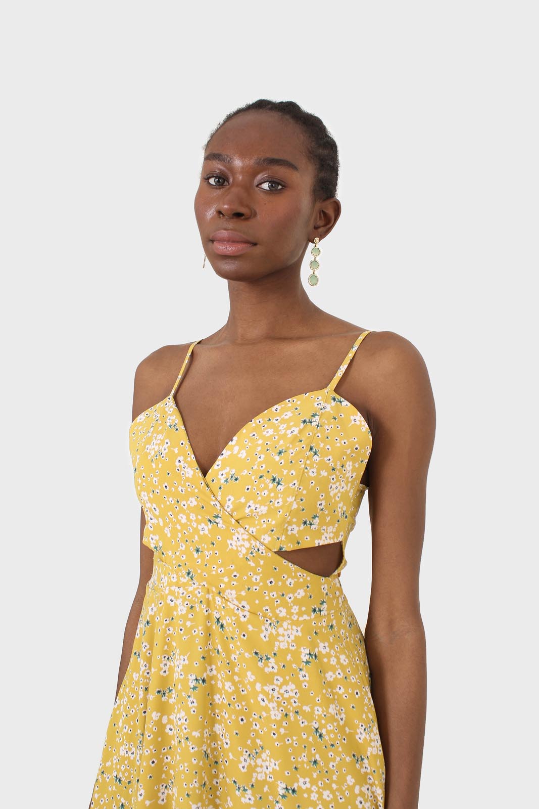 Yellow and white floral ribbon back dress_8