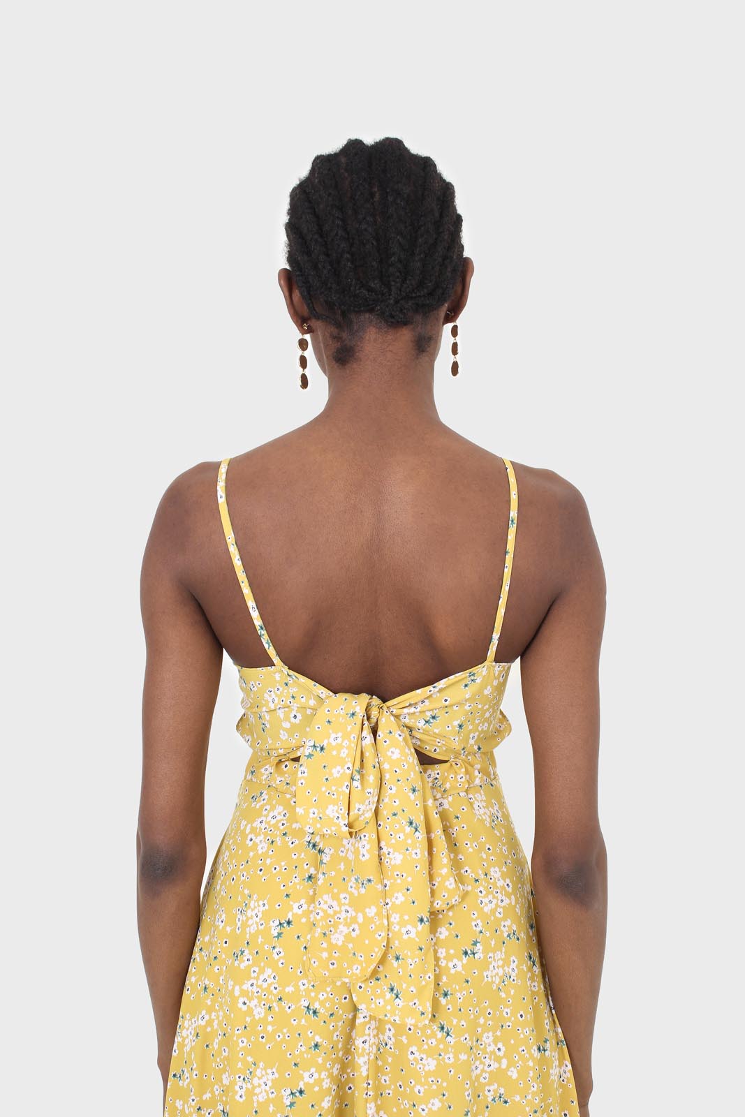 Yellow and white floral ribbon back dress_9