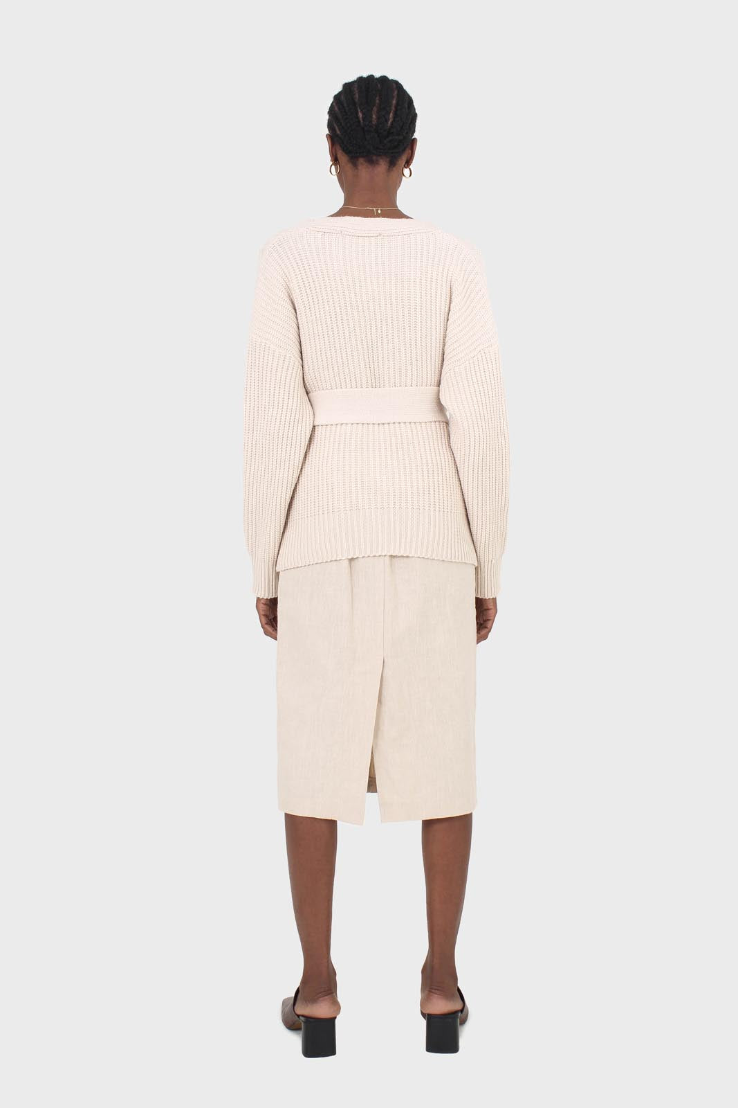 Beige patch pocket linen midi skirt_5