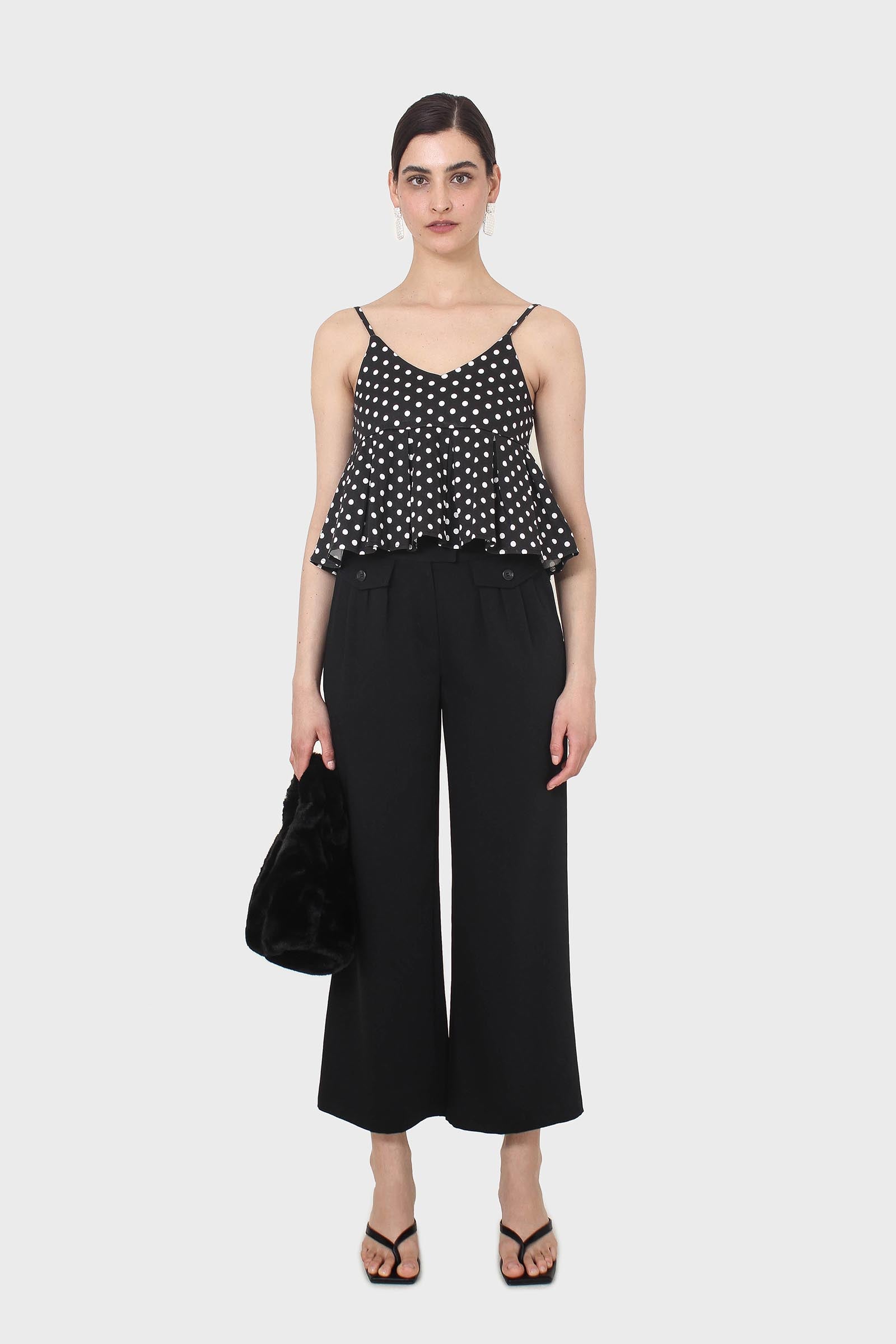 Black and white polka dot spaghetti strap tank_6