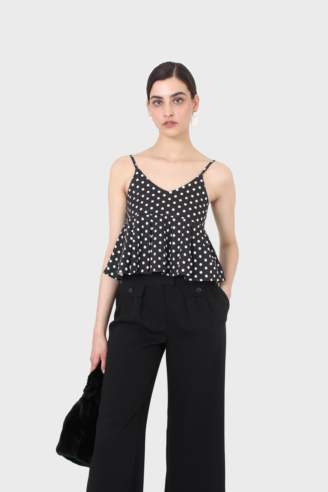 Black and white polka dot spaghetti strap tank_5