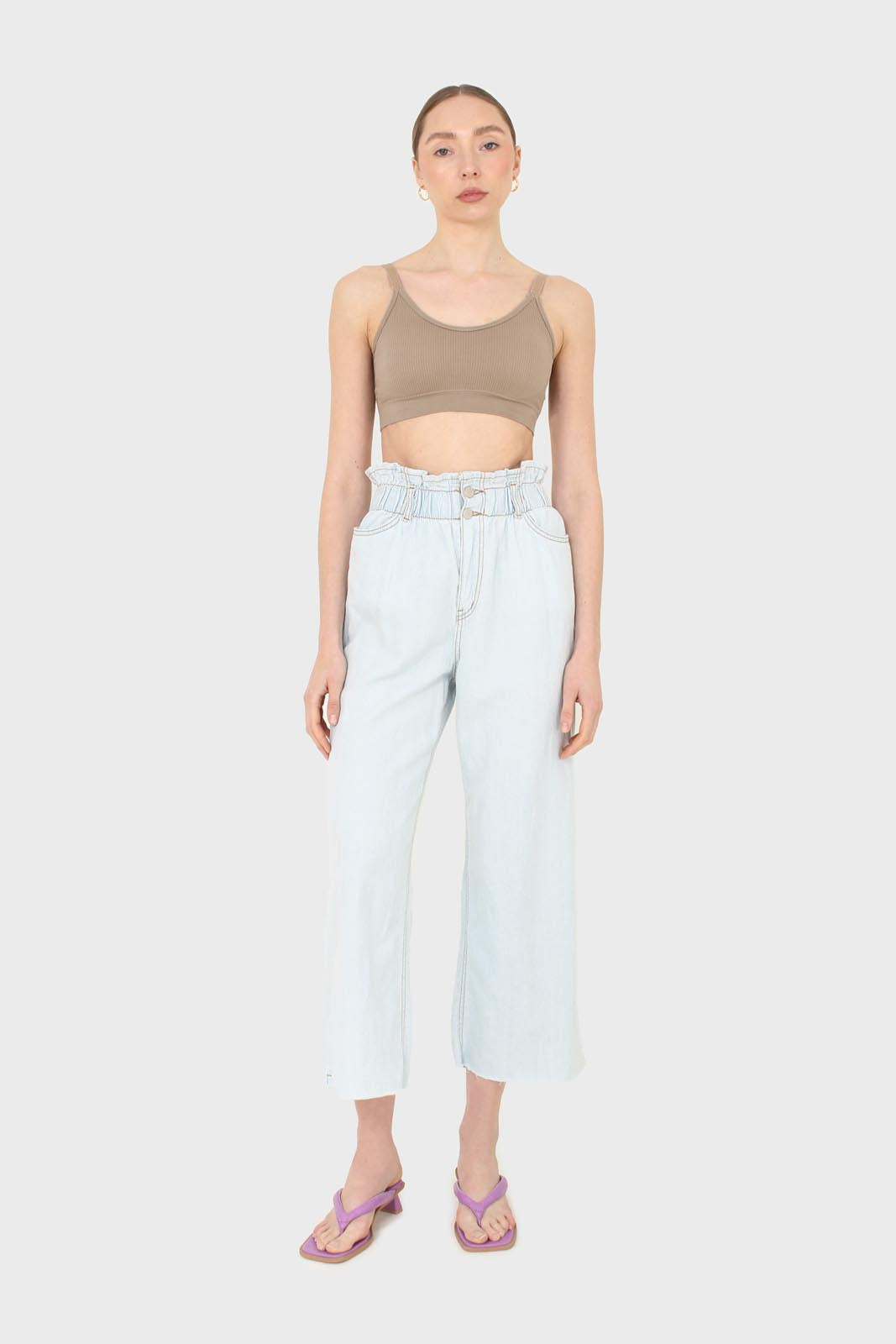Ice blue ruched waist wide fit denim trousers - 5029_6