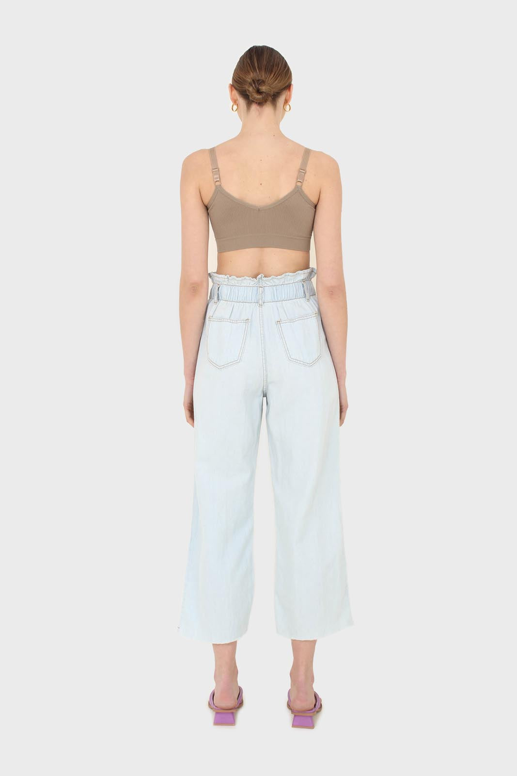 Ice blue ruched waist wide fit denim trousers - 5029_7