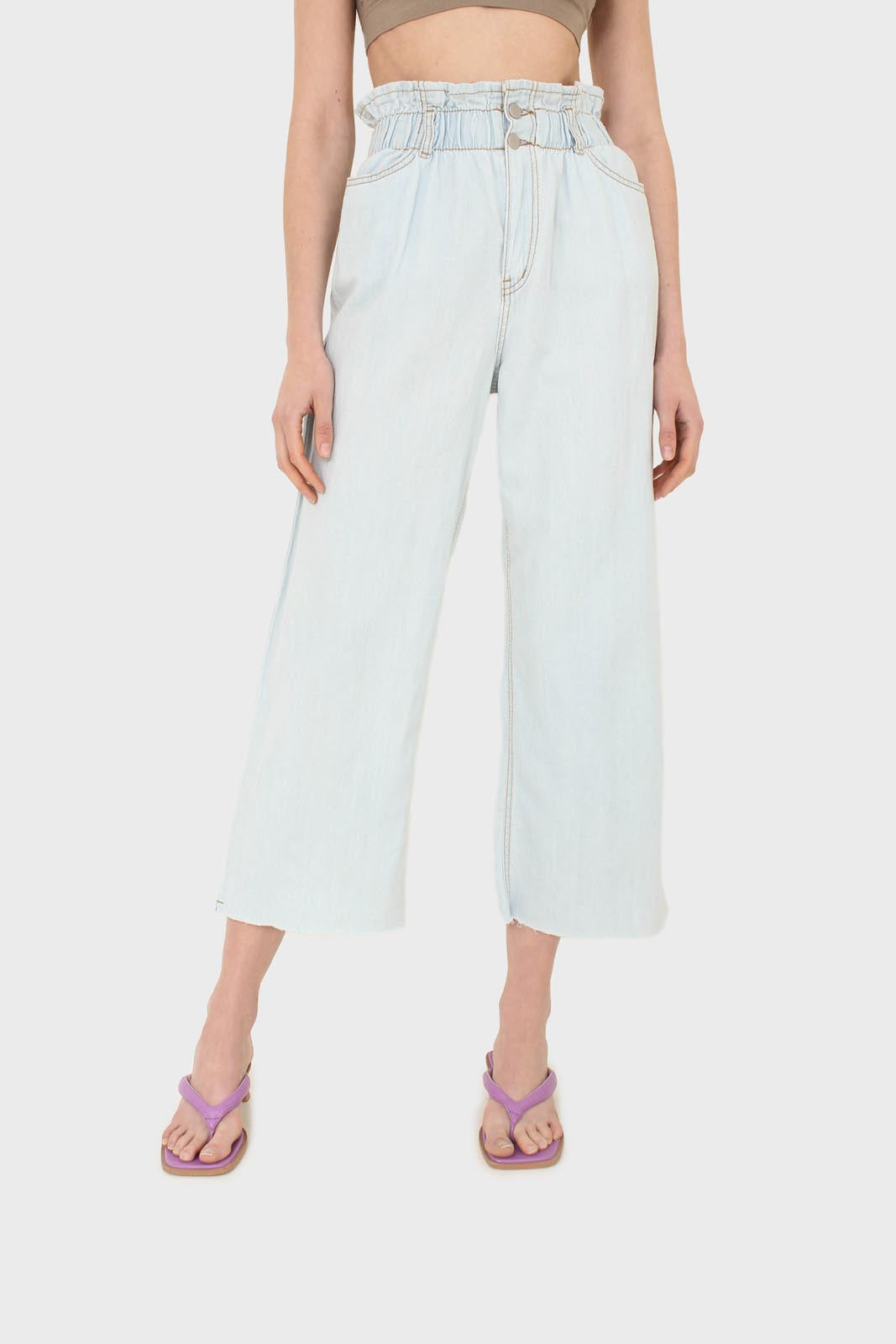 Ice blue ruched waist wide fit denim trousers - 5029_1