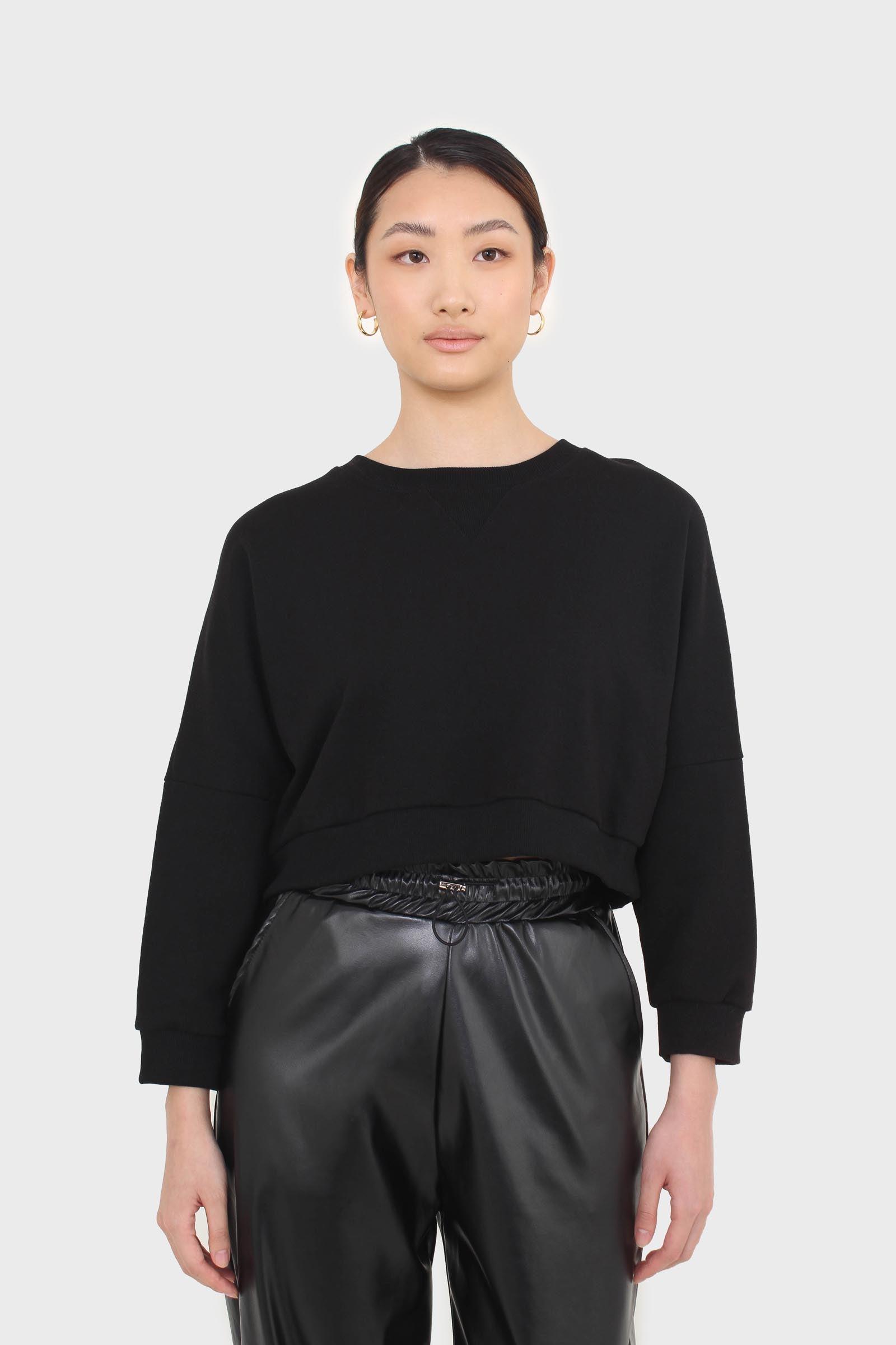 Black cropped thick trim sweatshirt_4