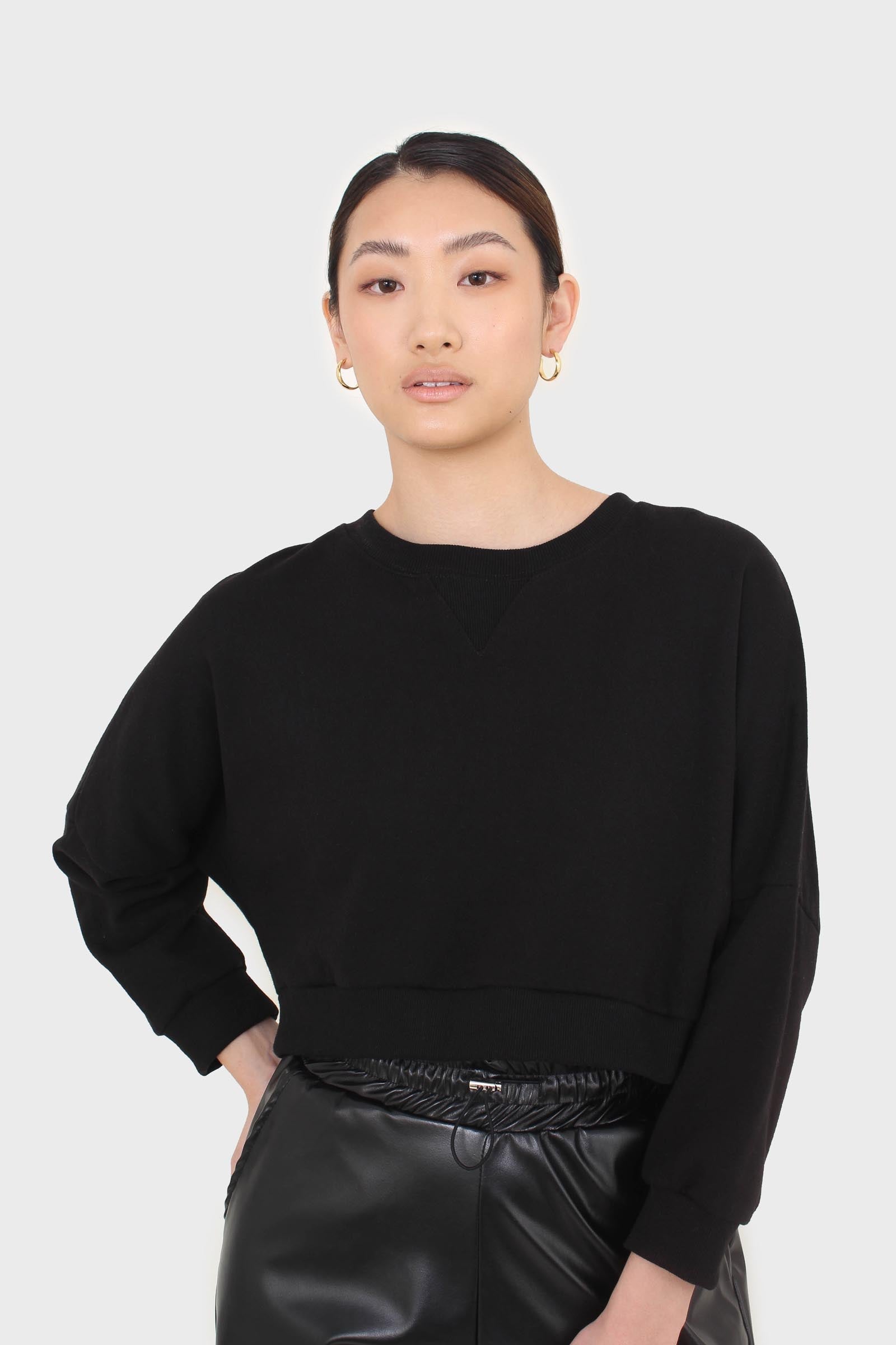 Black cropped thick trim sweatshirt_1