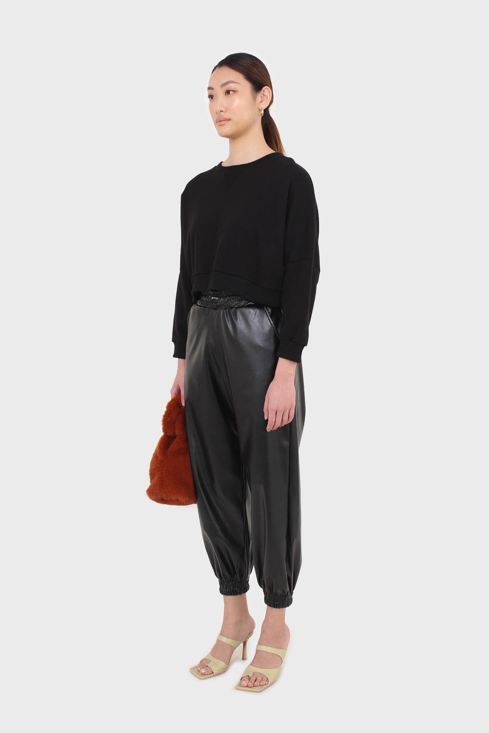 Black cropped thick trim sweatshirt_2