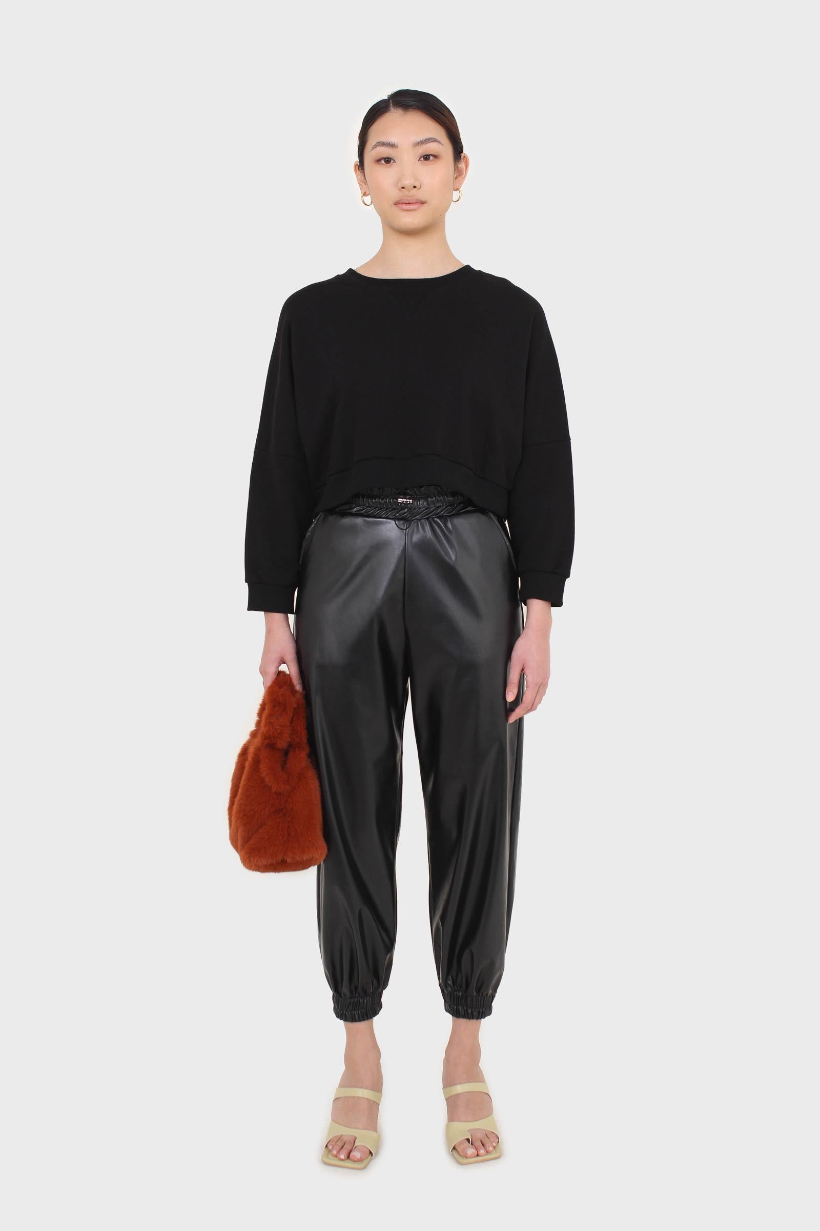 Black cropped thick trim sweatshirt_5