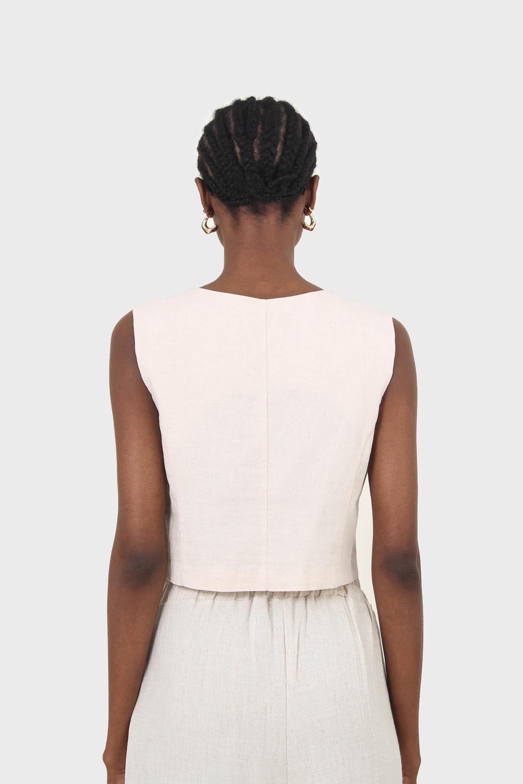 Beige button front linen vest_8