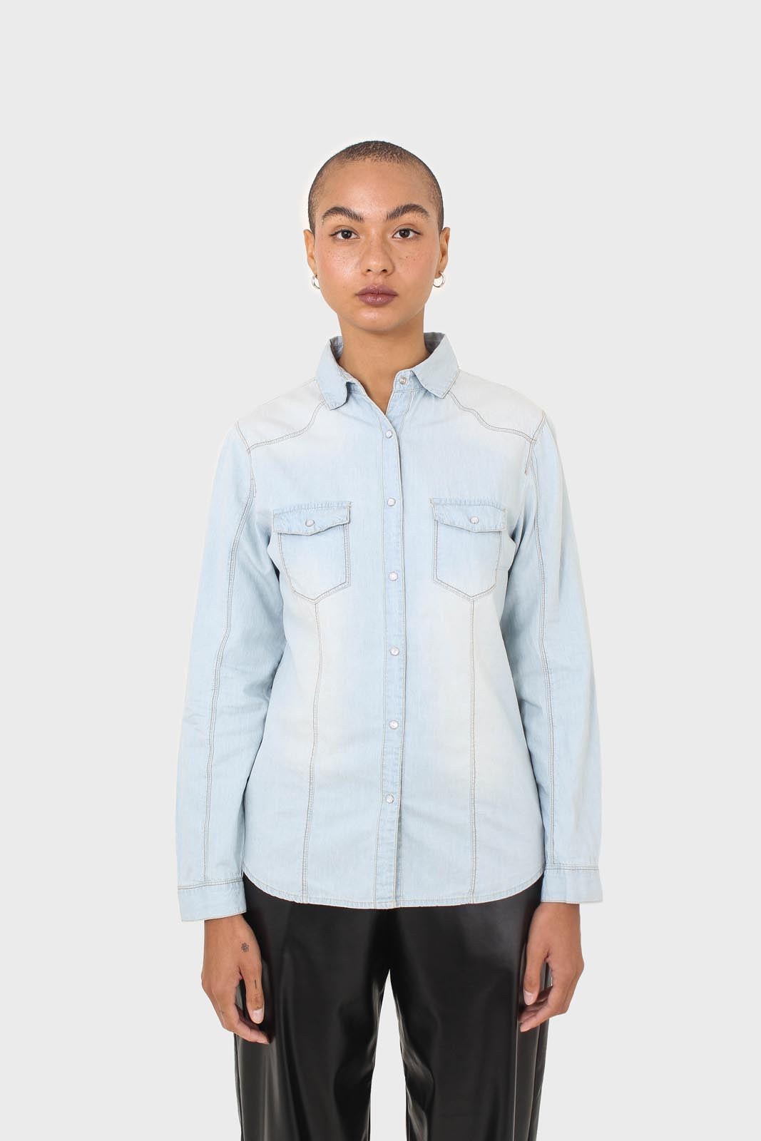 Light blue chest pocket denim shirt_1