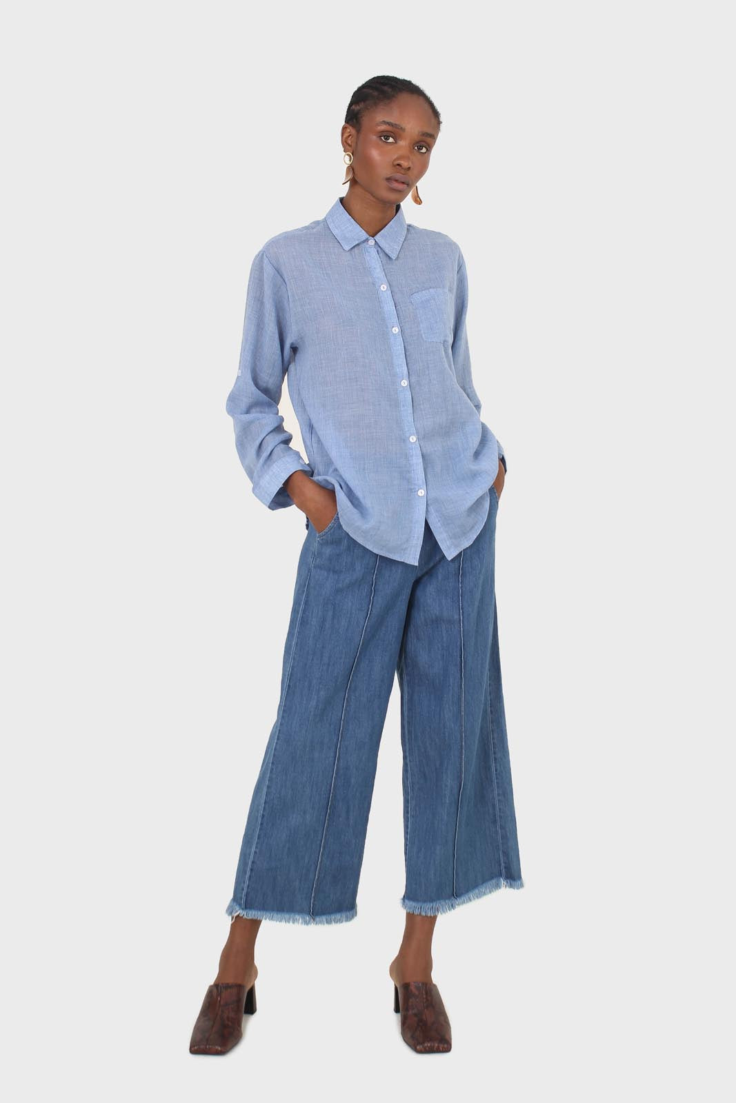 Blue loose fit soft linen shirt_2