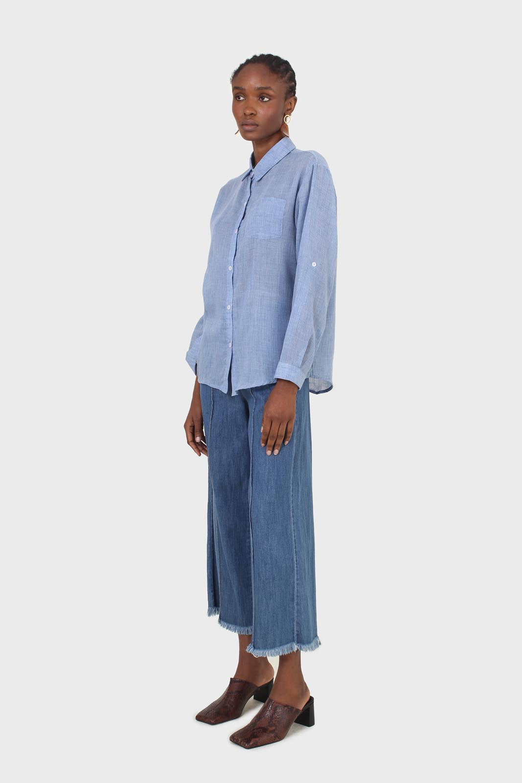 Blue loose fit soft linen shirt_3