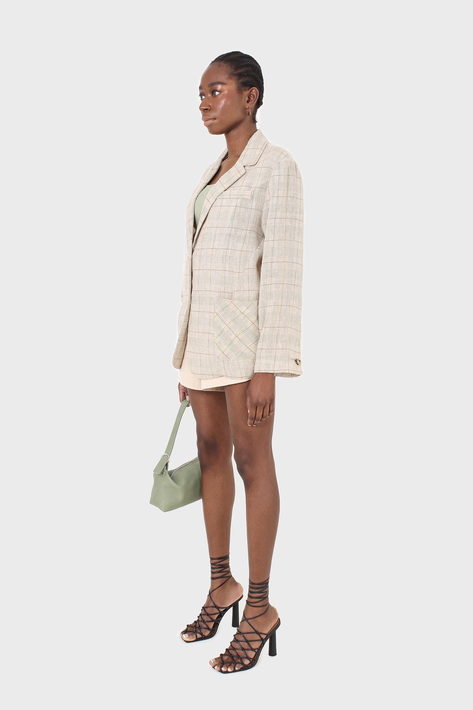 Pale khaki checked oversized linen blazer_6