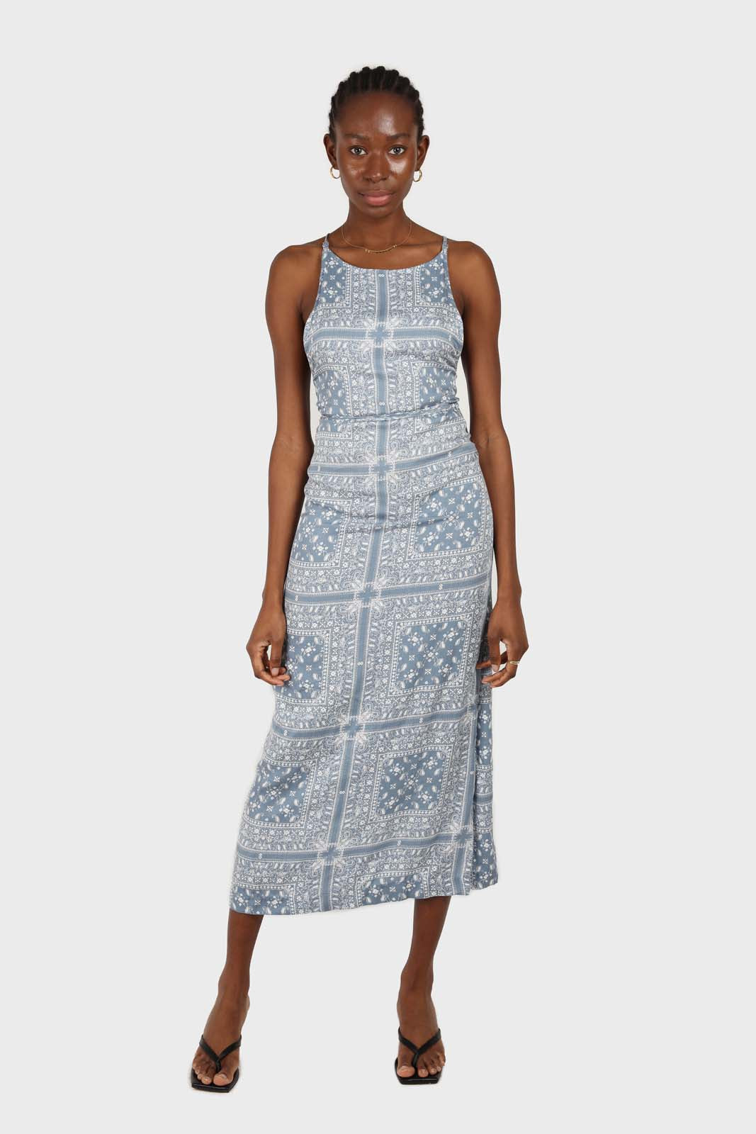 Blue and white graphic print strappy maxi dress_1