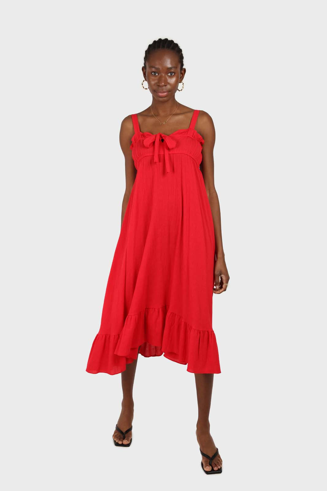 Red tie front ruffle maxi dress_1