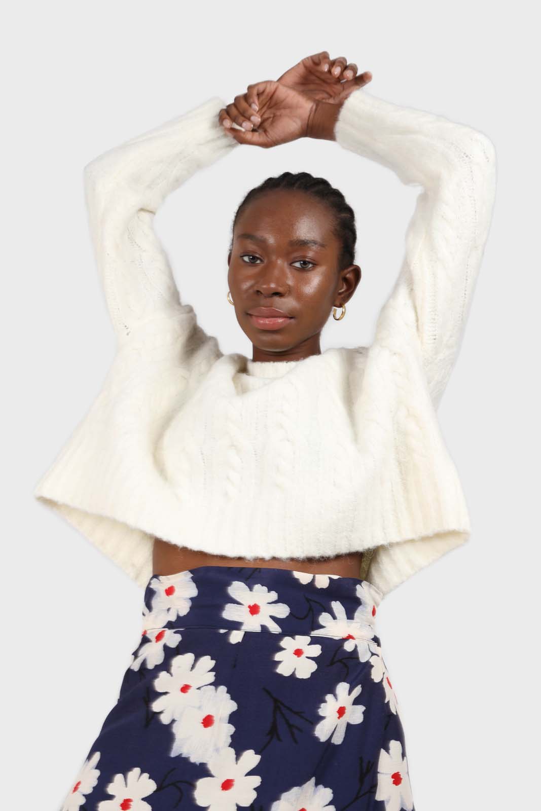 Bright blue and white floral wrap midi skirt_4