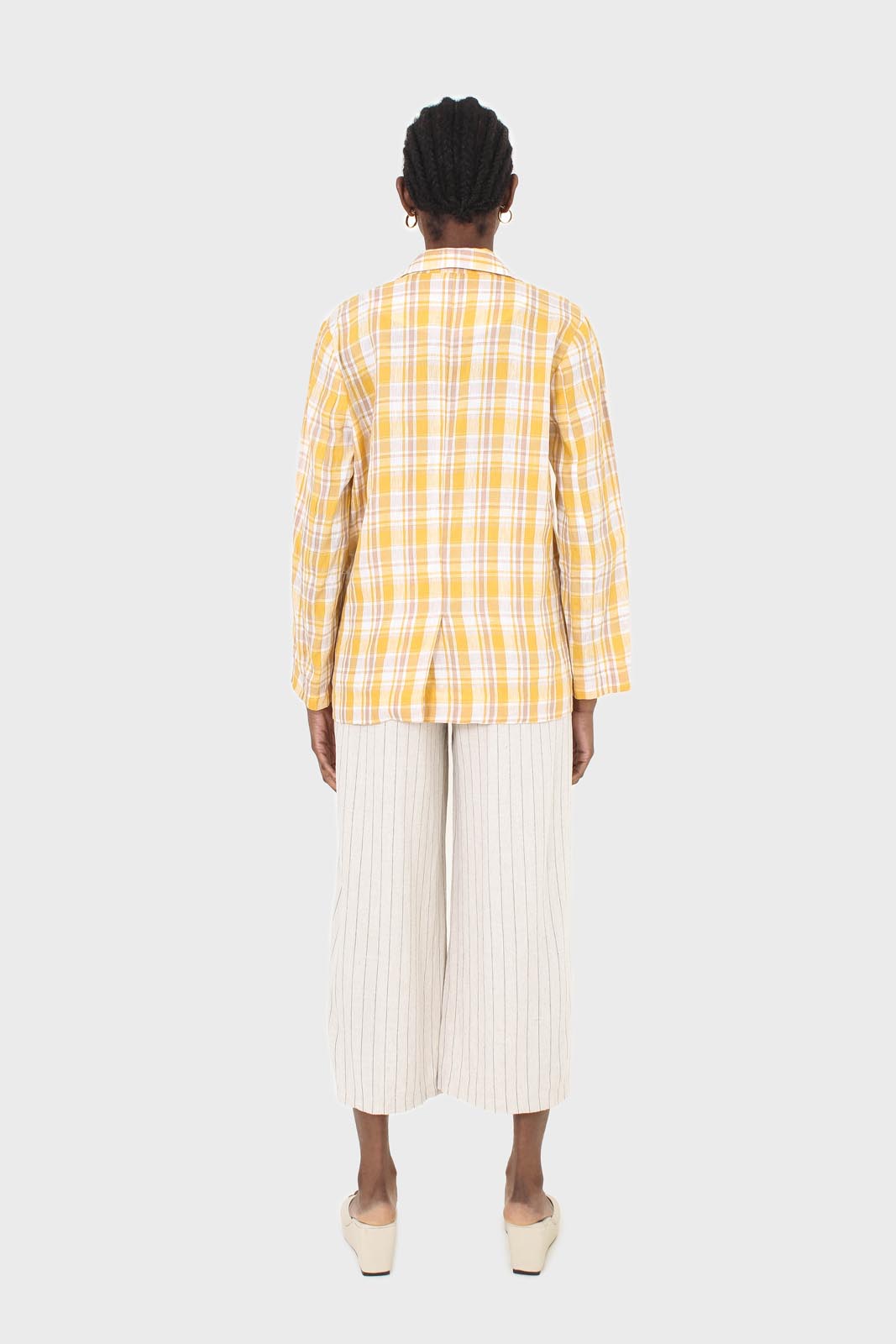 Yellow and brown checked linen blazer_4