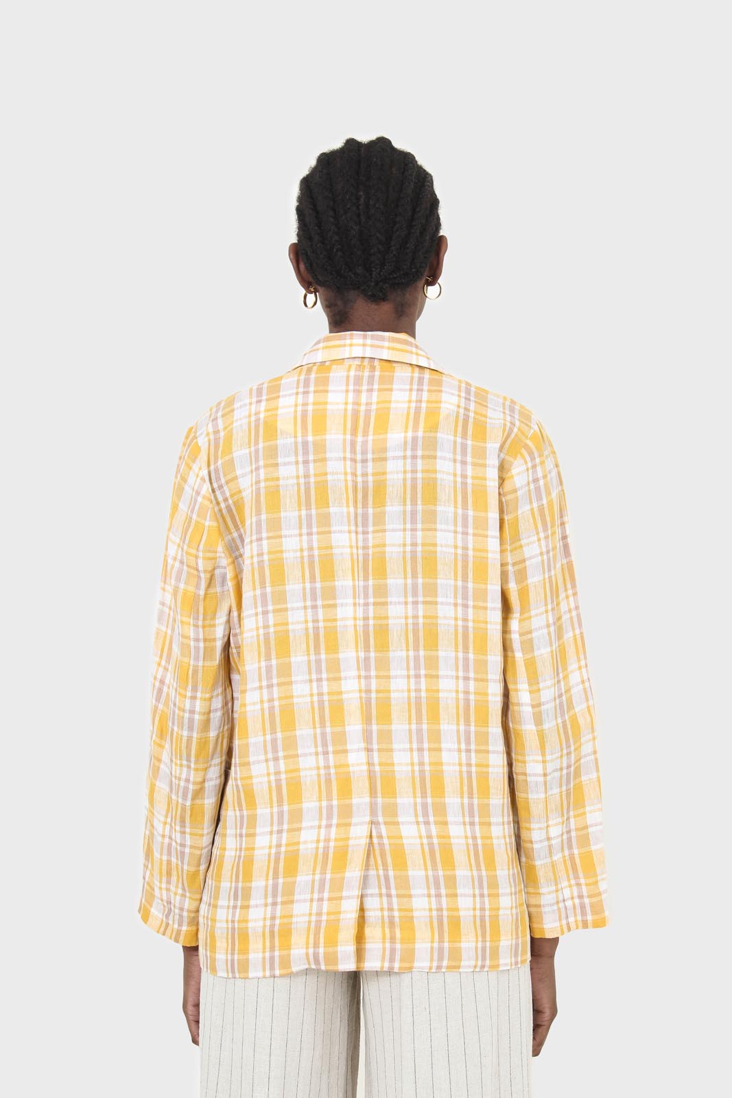 Yellow and brown checked linen blazer_2