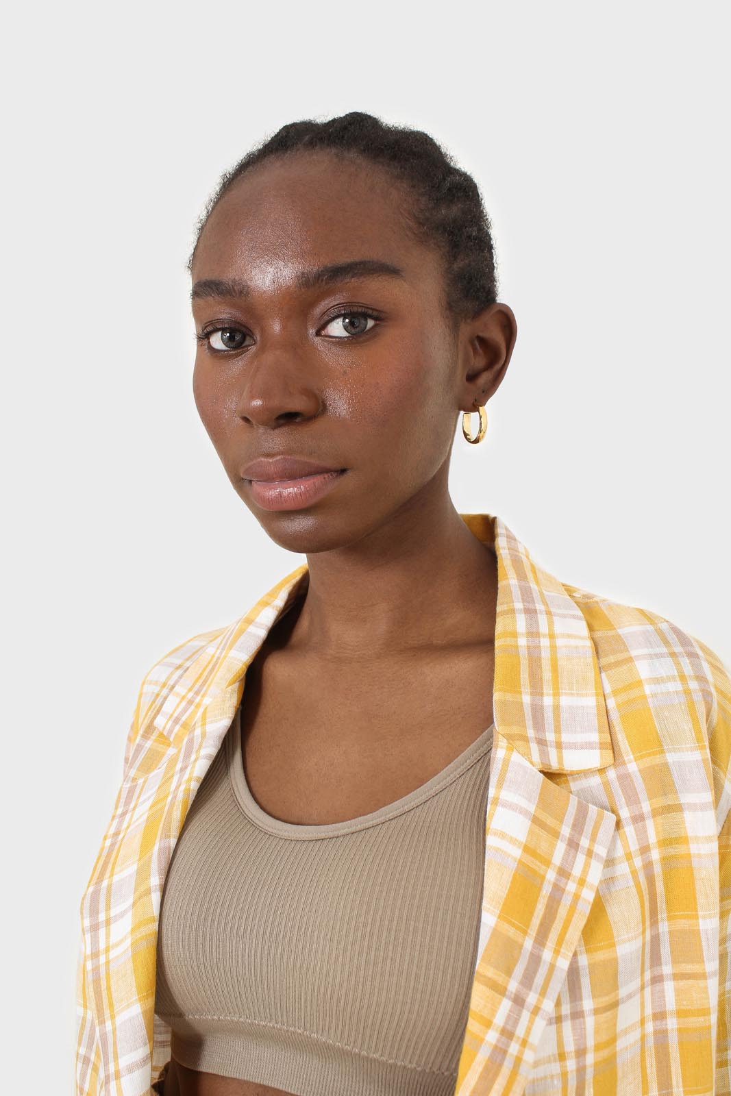 Yellow and brown checked linen blazer_10