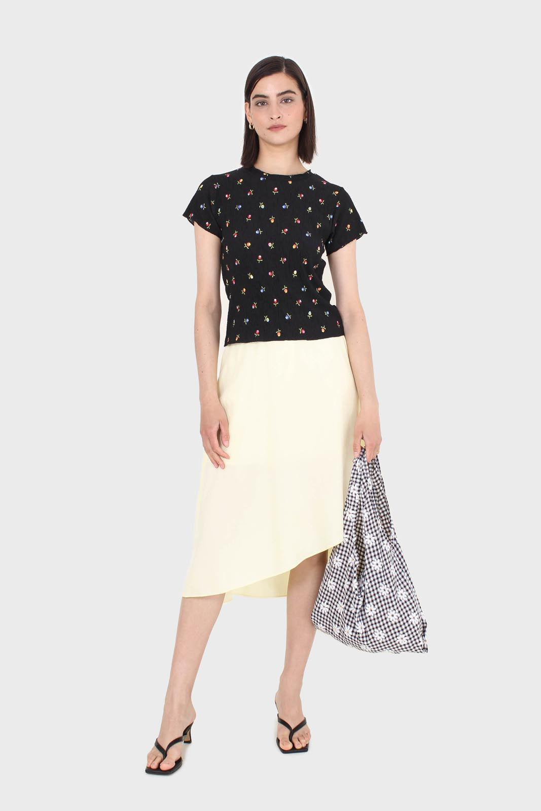 Pale yellow asymmetric hem midi skirt_3