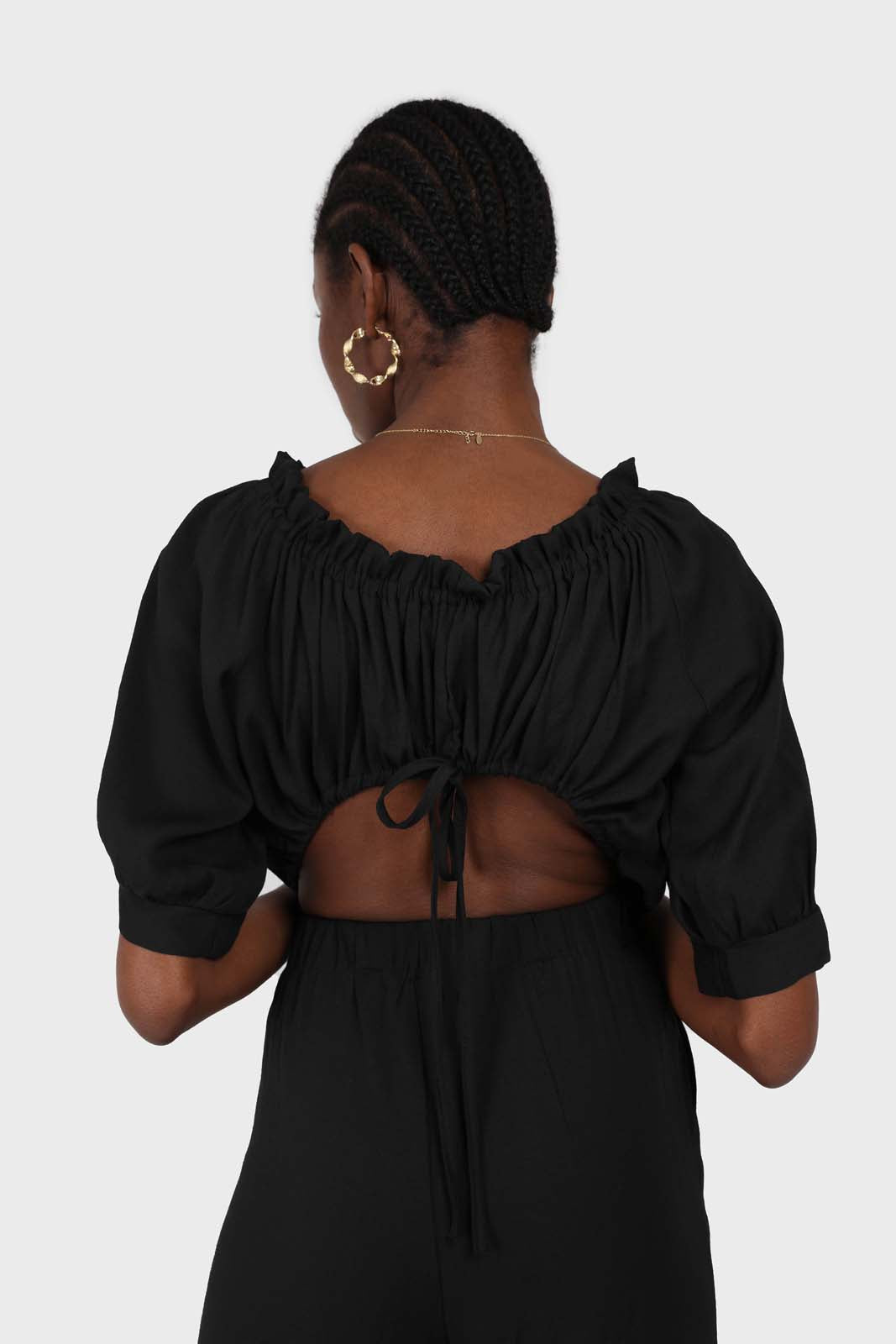 Black off shoulder open back jumpsuit_13