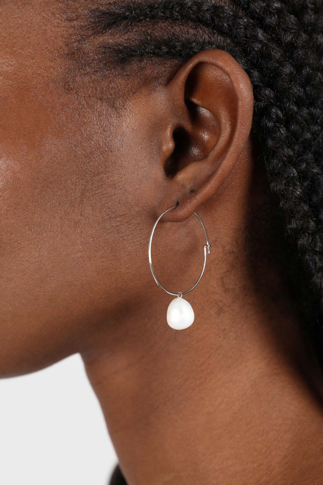 Silver genuine pearl drop large hoops_2