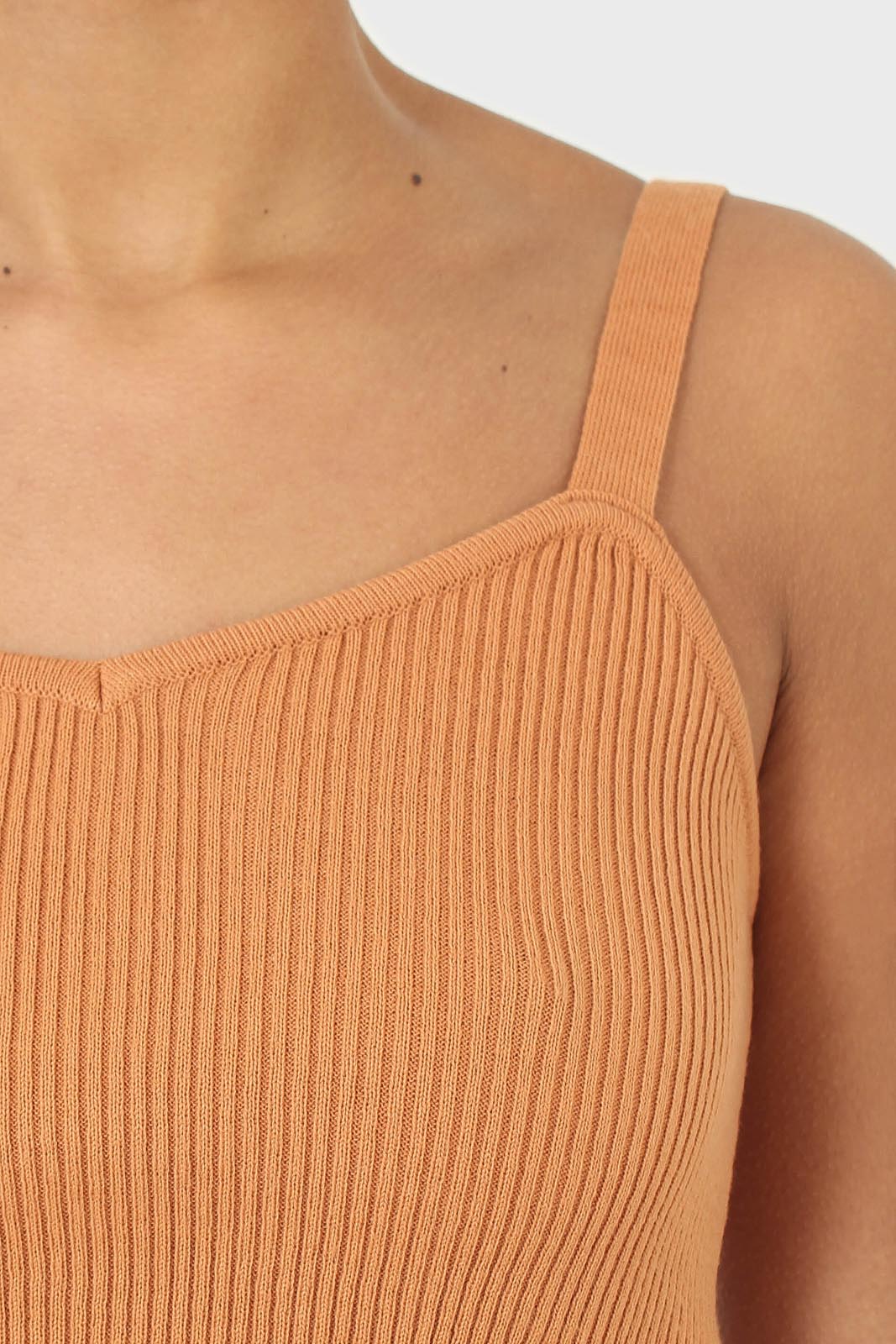 Orange thin strap ribbed knit tank_8