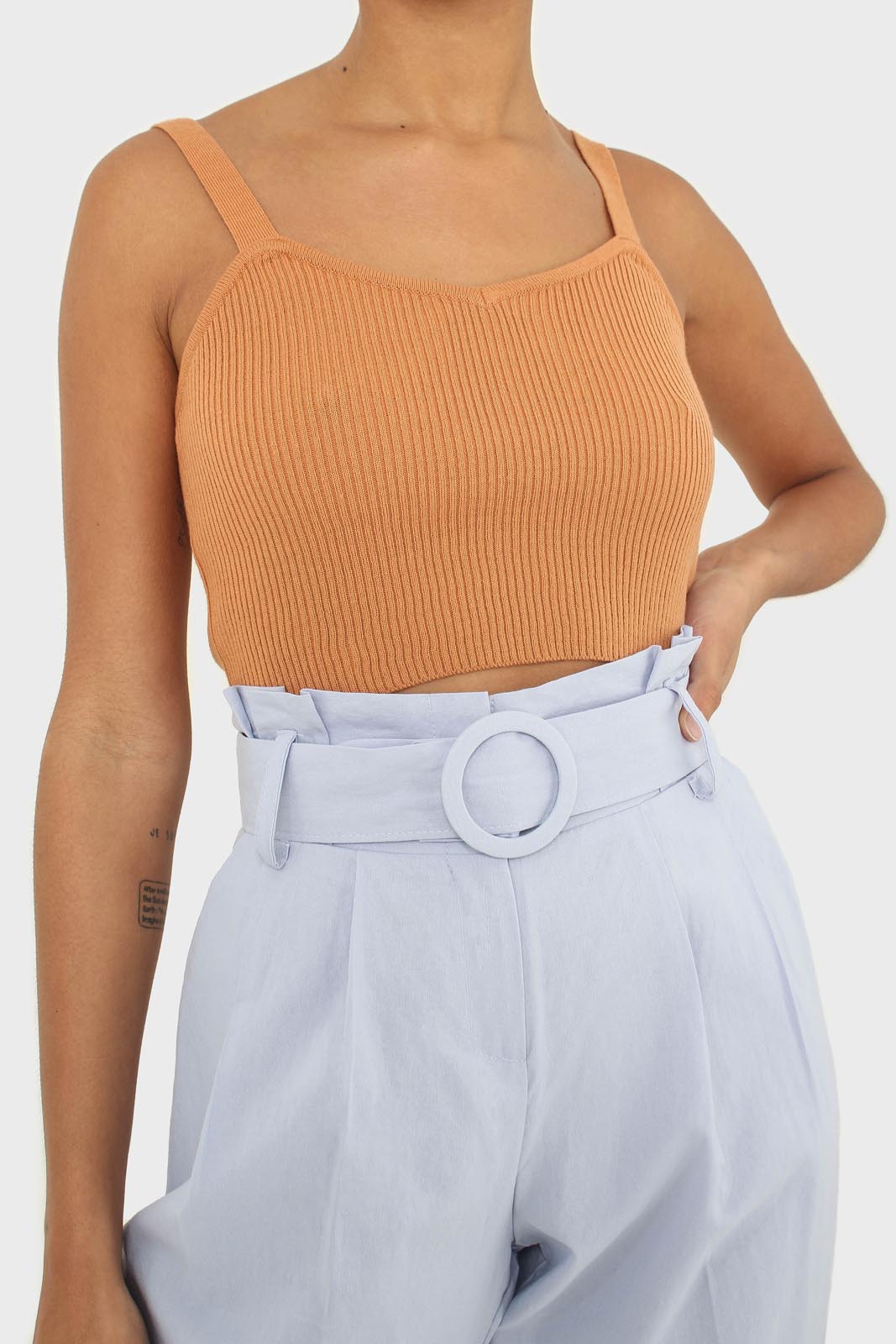 Orange thin strap ribbed knit tank_7