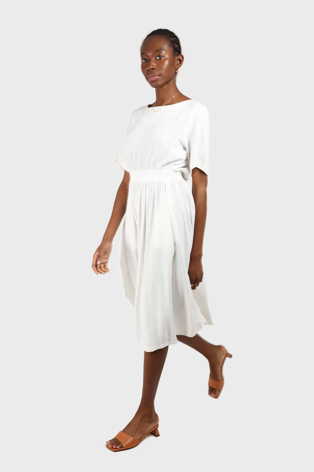 White open back button maxi linen dress_5