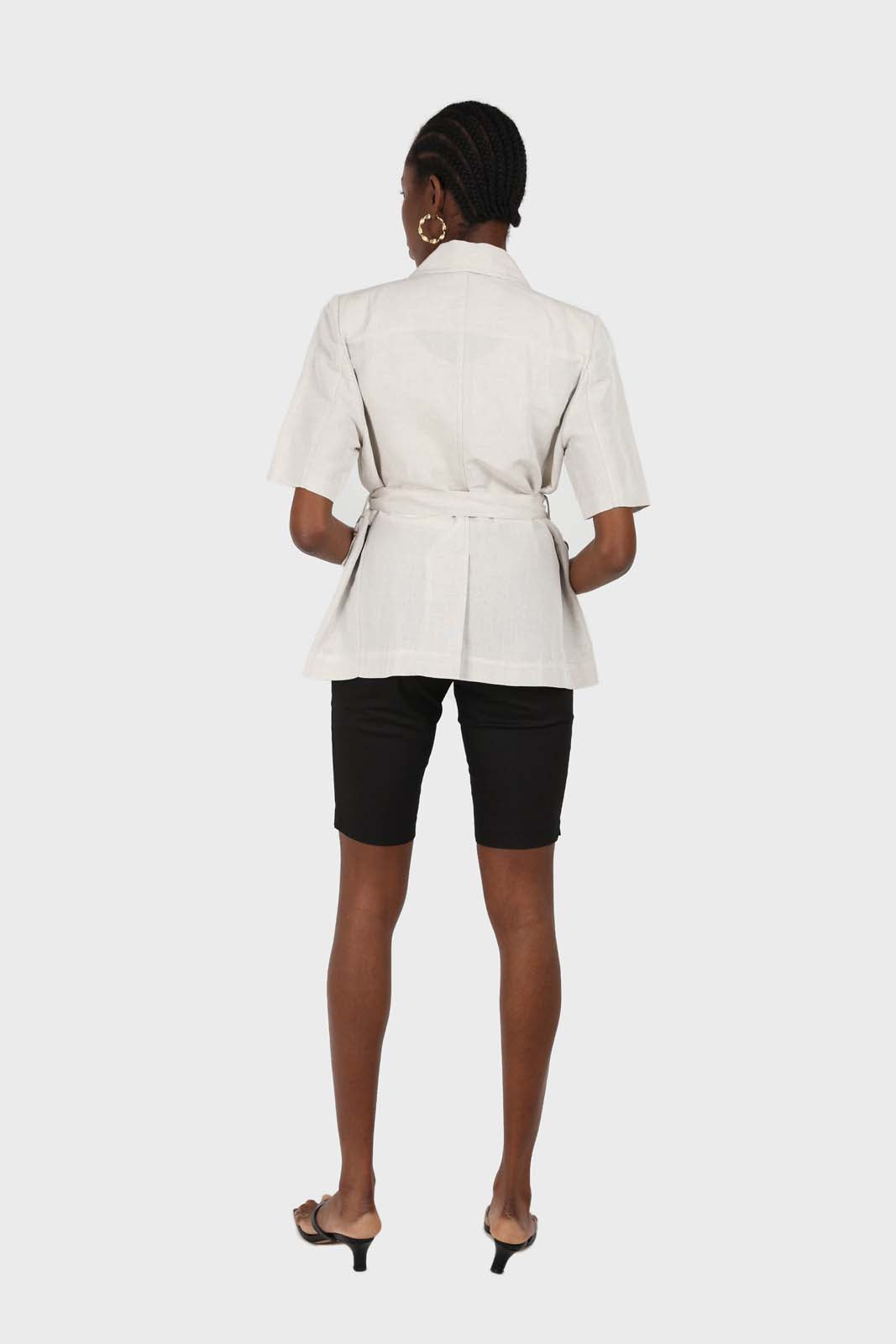 Oatmeal two button belted linen blazer_4