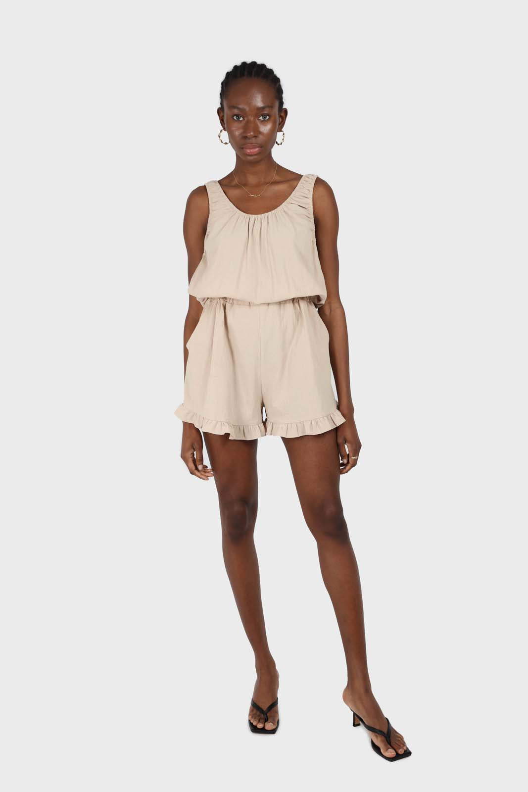 Beige ruffle hem sleeveless romper_3