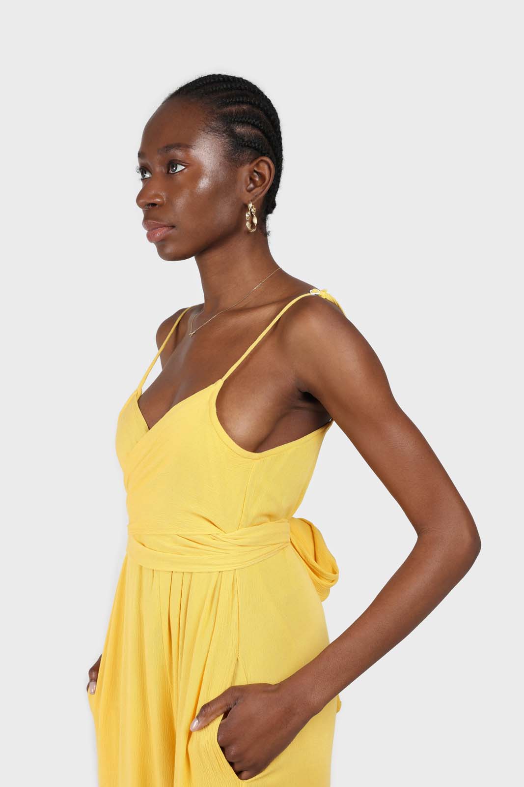 Yellow tie front thin strap jumpsuit_3