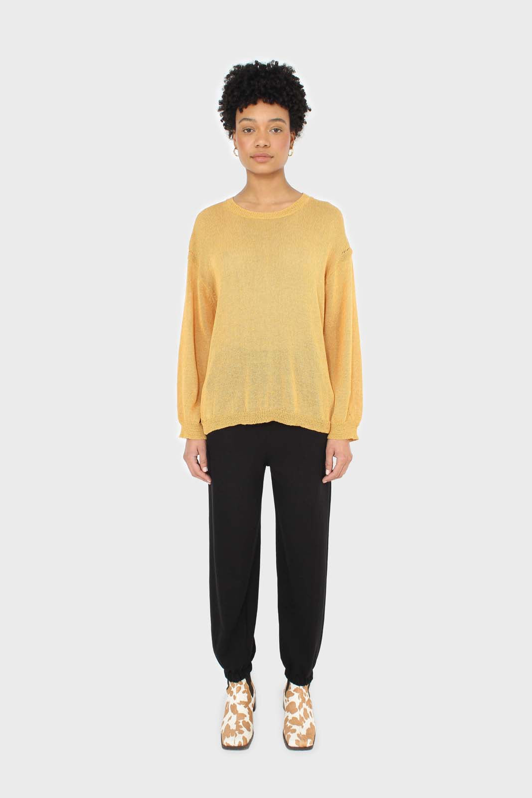 Mustard crew neck sheer knit jumper_3