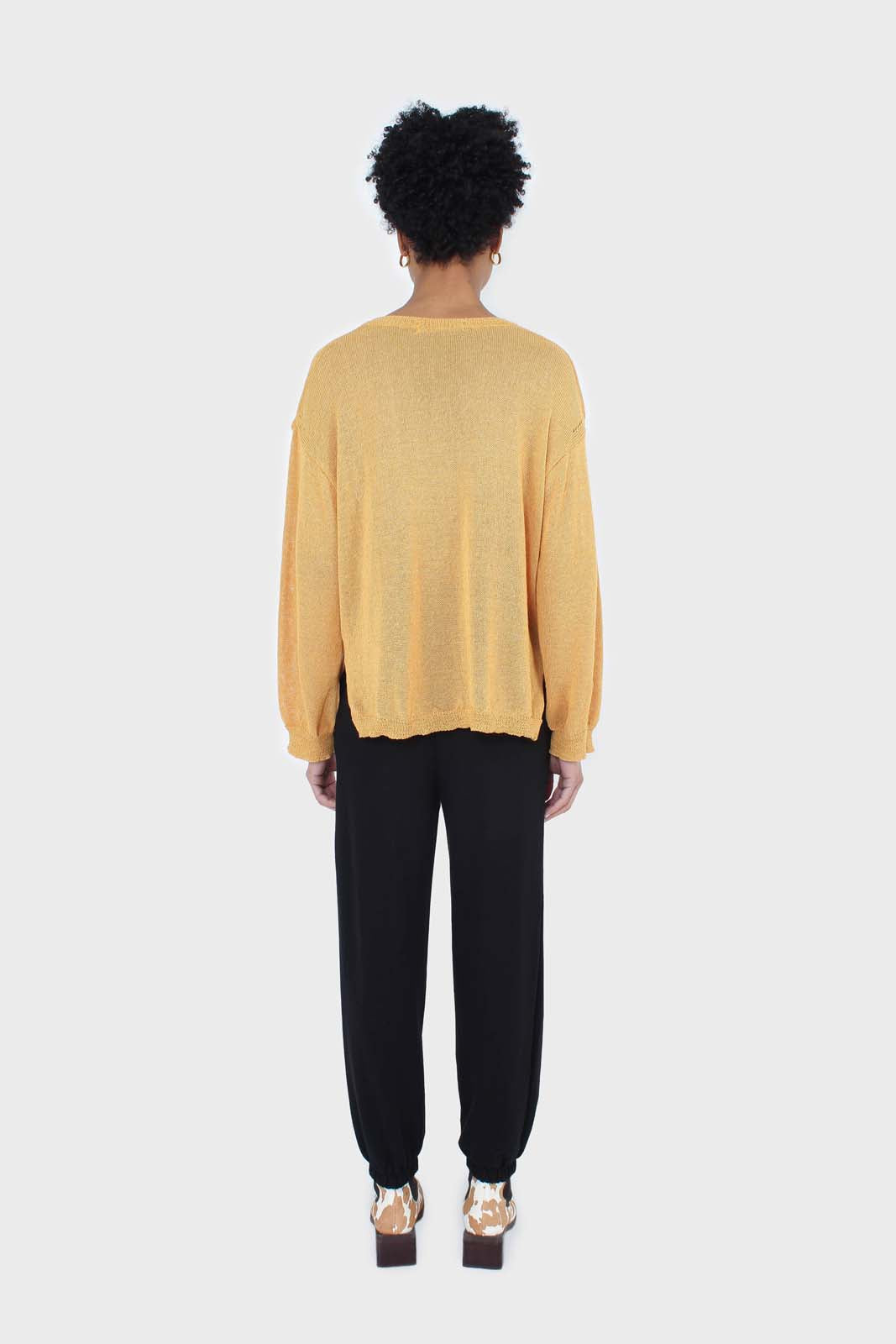 Mustard crew neck sheer knit jumper_5