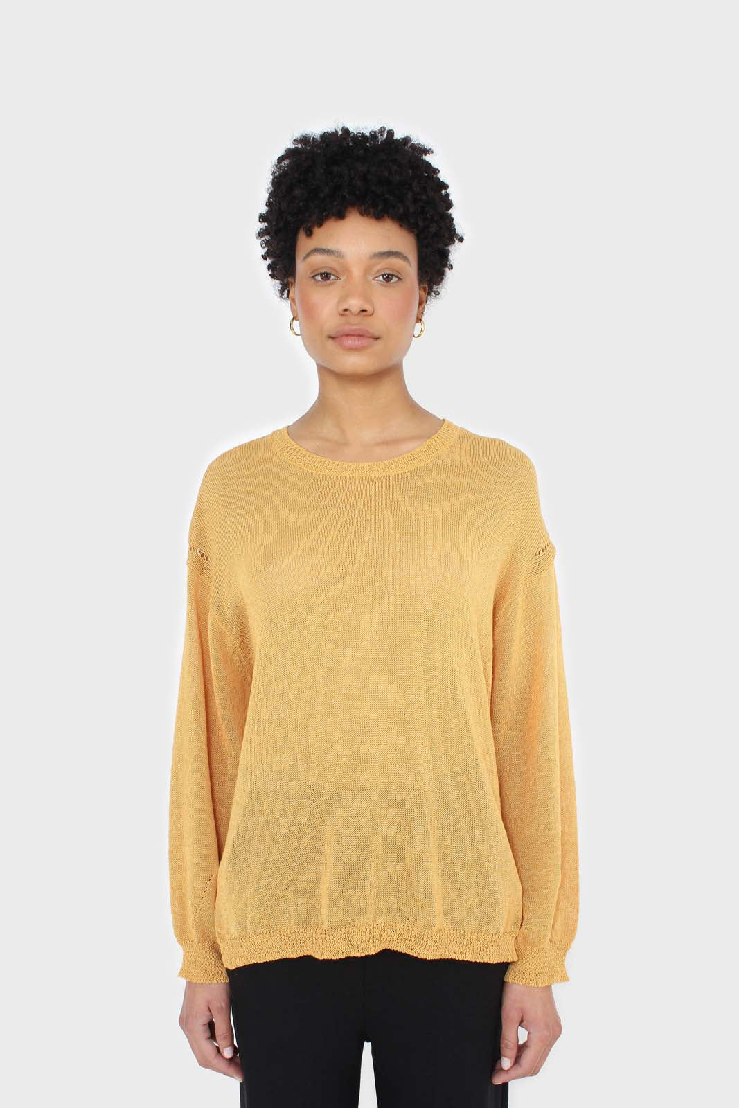 Mustard crew neck sheer knit jumper_6