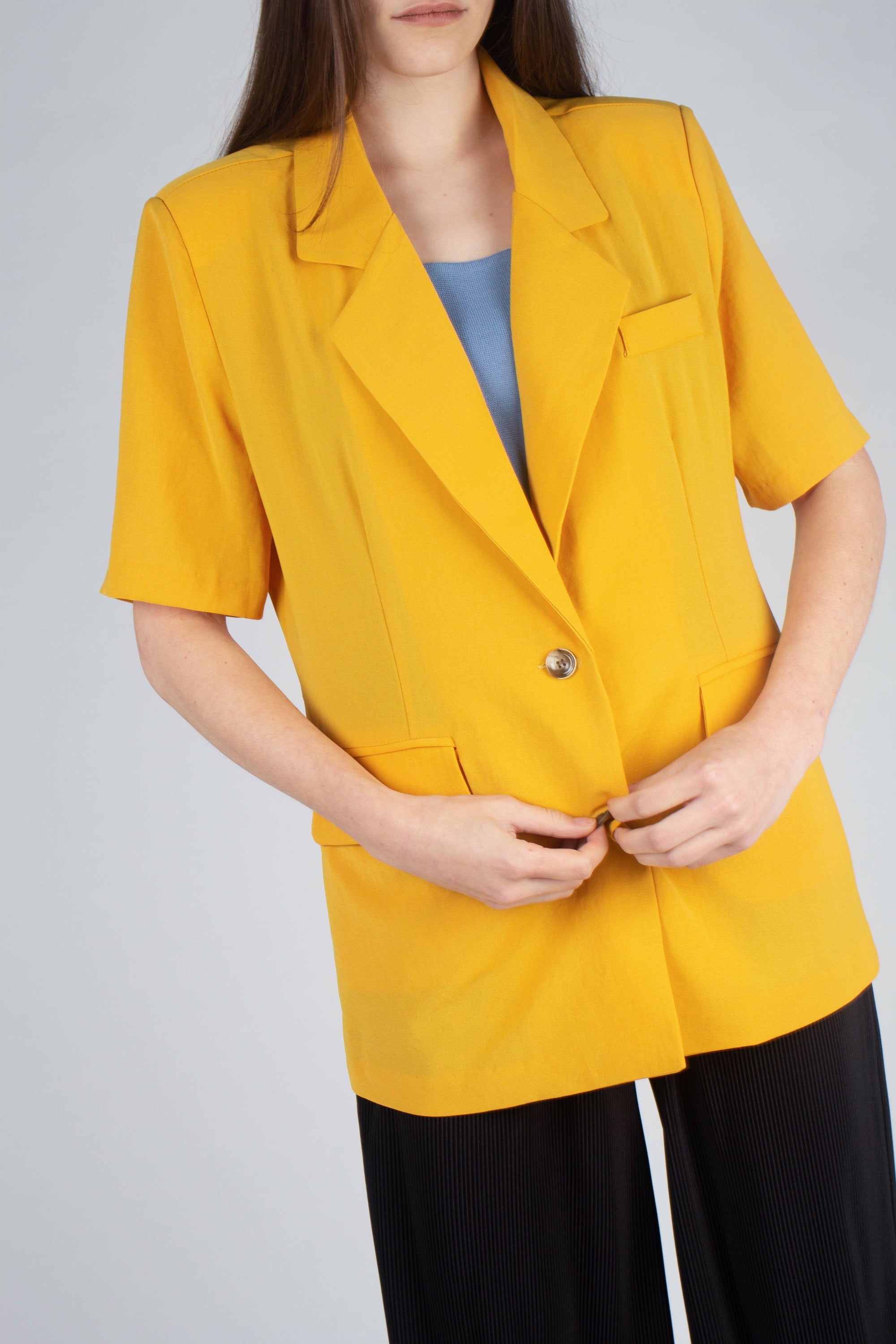 Bright yellow flap pocket oversized jacket_8